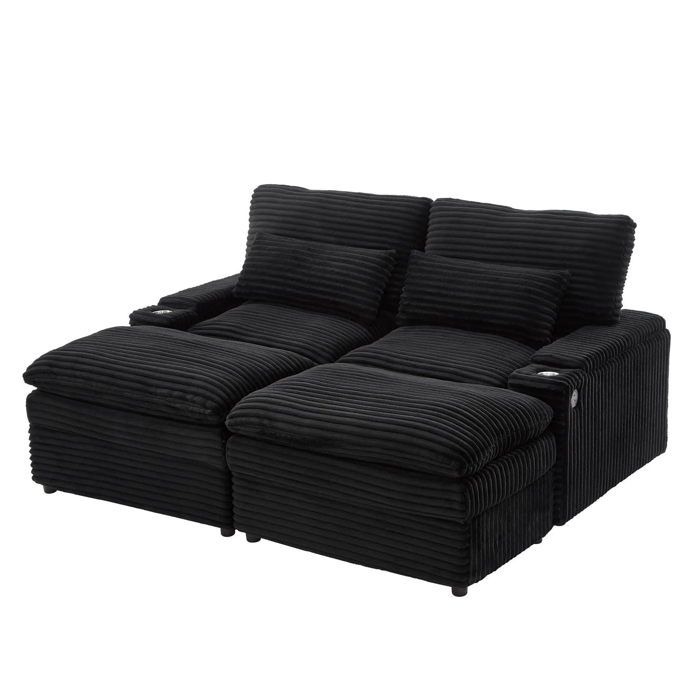 Convertible Loveseat Sofa With Storage, USB Ports, Cup Holders by Unique Piece Furniture