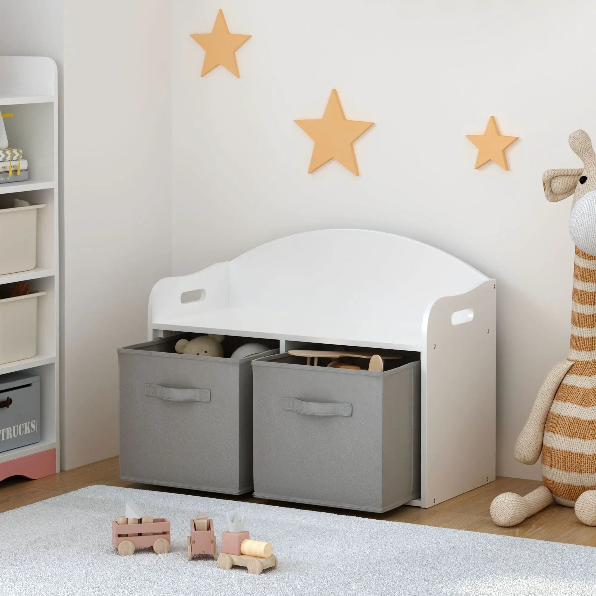 Toy Box Bench With Collapsible Drawers, Storage Cabinet Organizer - White by Unique Piece Furniture