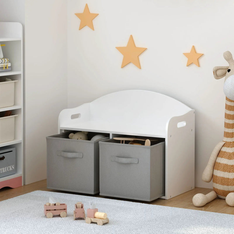 Toy Box Bench With Collapsible Drawers, Storage Cabinet Organizer - White by Unique Piece Furniture