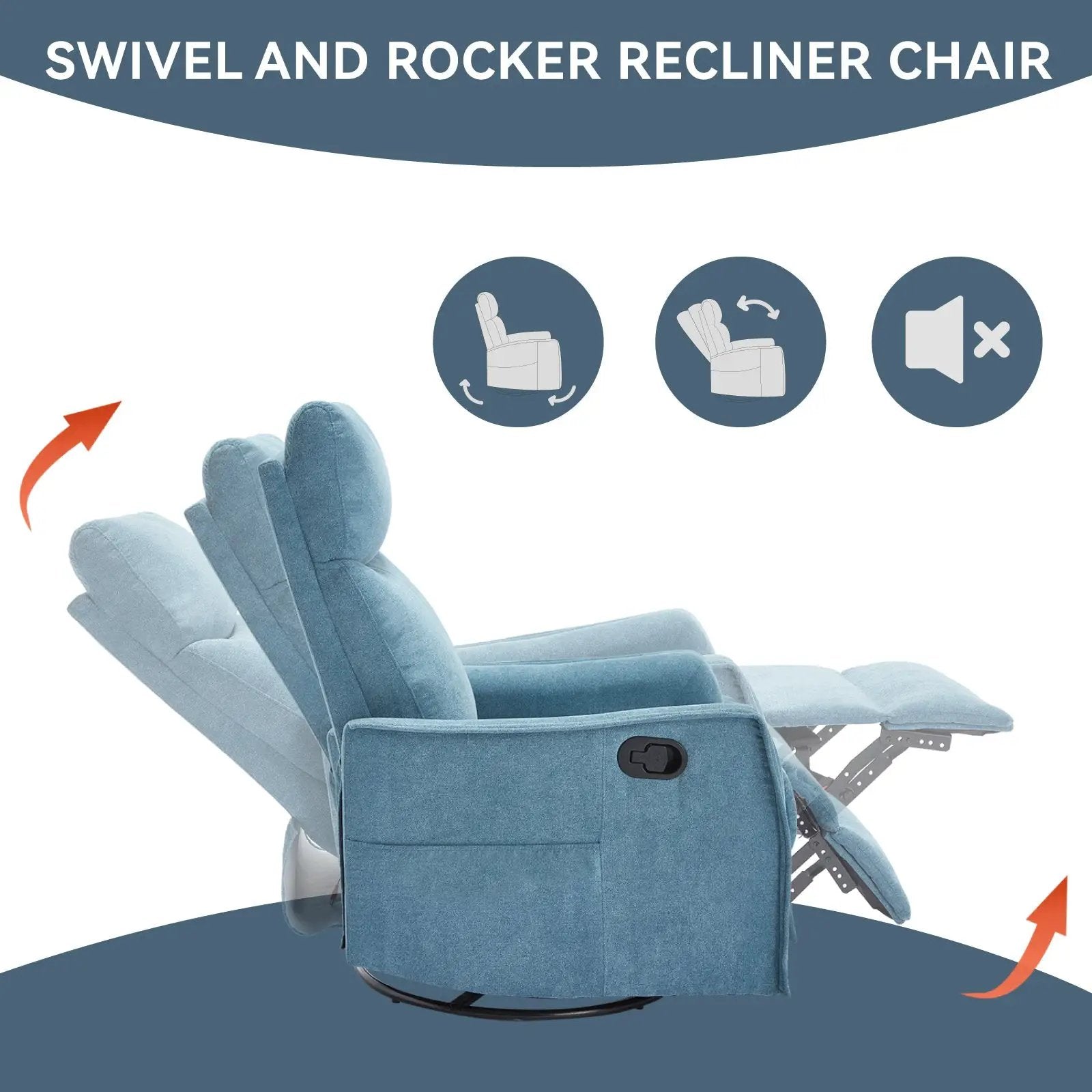 Heat Massage Manual Recliner Chair with Rocker and Swivel in Fabric for Living Room by HouseOfZazla