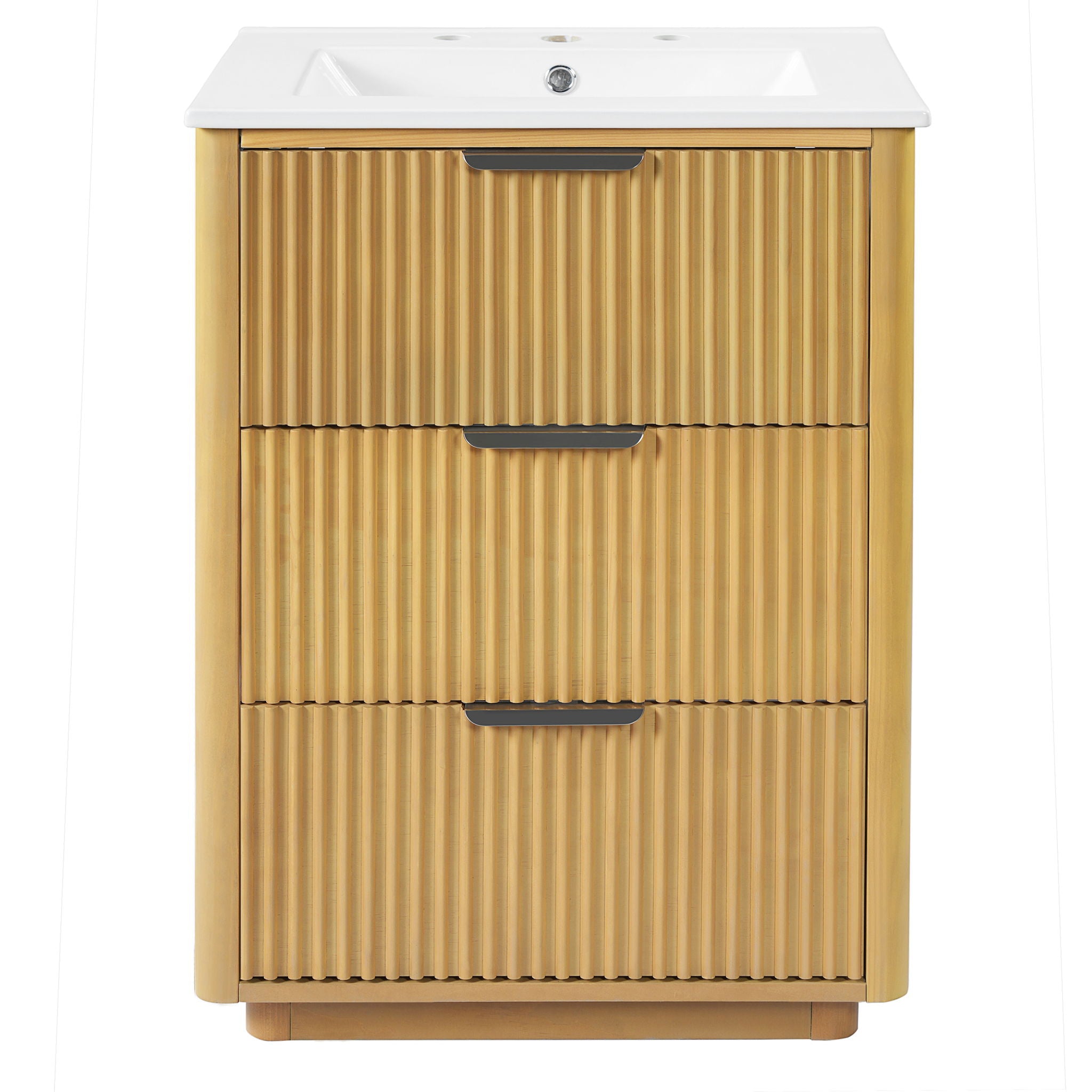 Bathroom Vanity With Sink, Open Shelf & Closed Storage - Natural Wood by HouseOfZazla