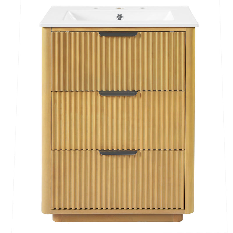 Bathroom Vanity With Sink, Open Shelf & Closed Storage - Natural Wood by HouseOfZazla