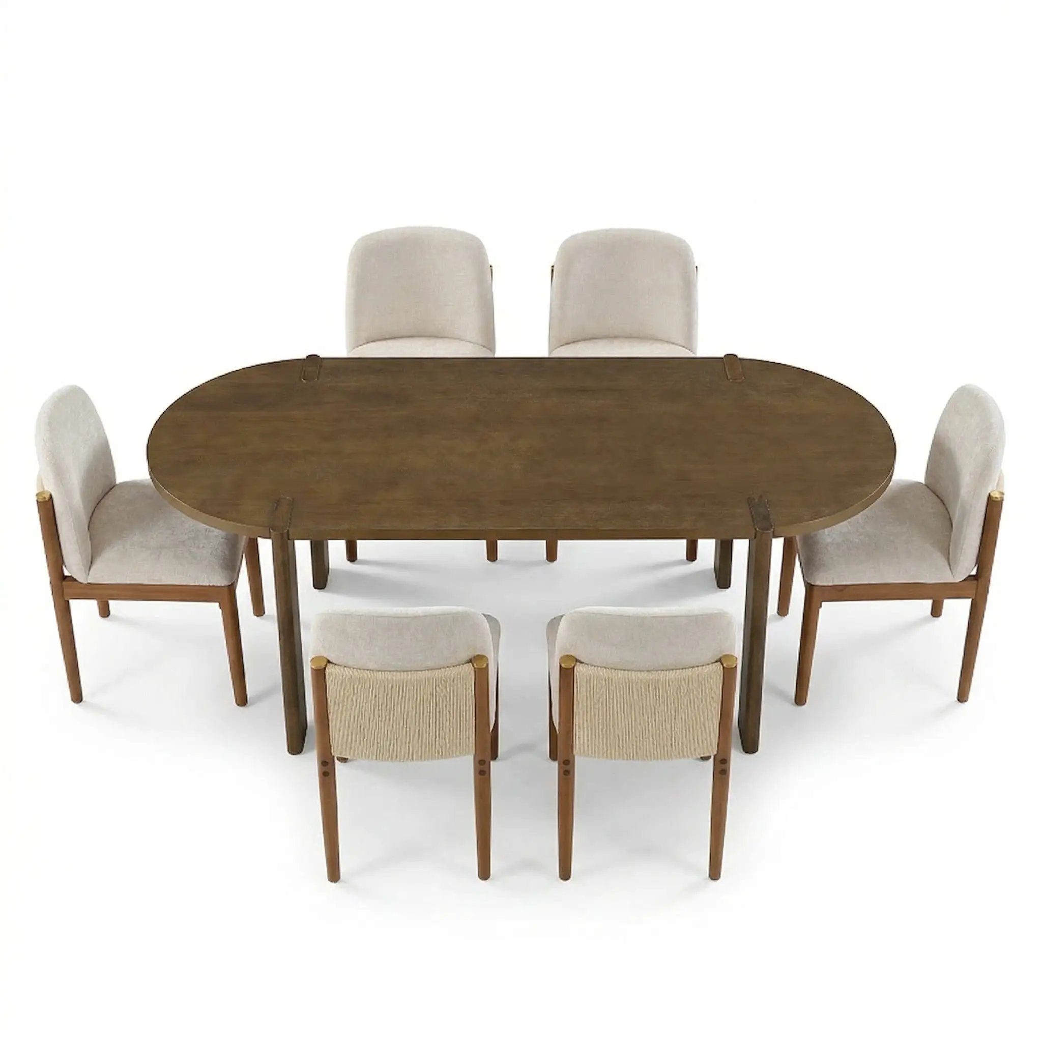 7 Pieces Modern Oval Dining Set, Rustic Farmhouse Solid Wood Kitchen Table Set for 6 by HouseOfZazla