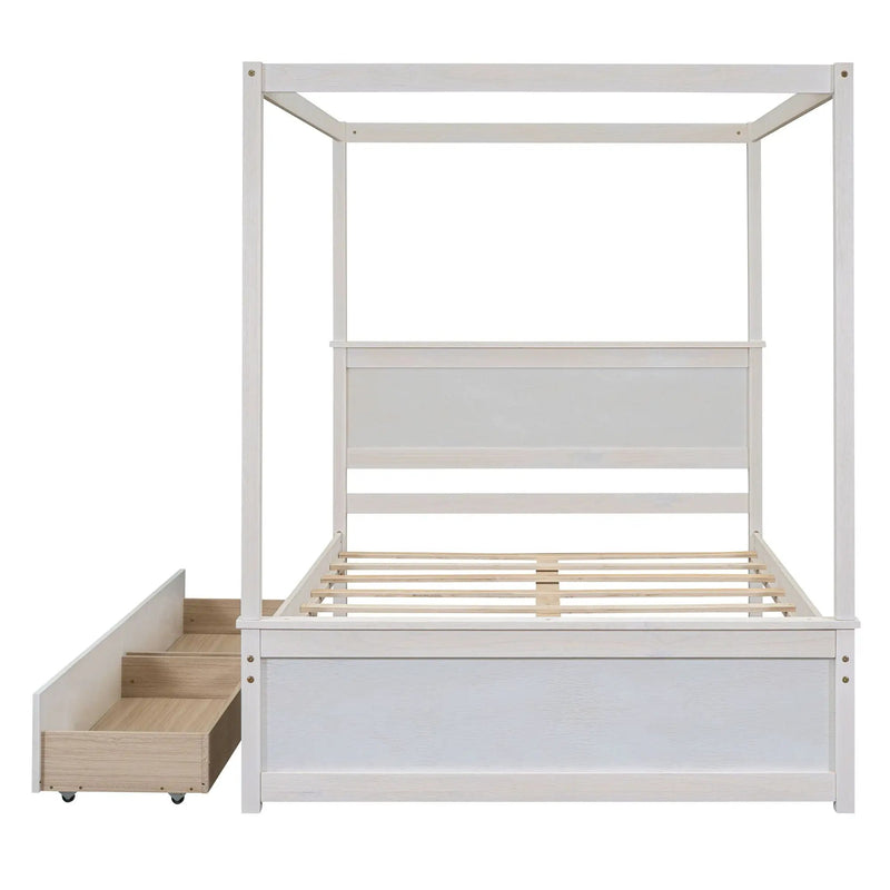 Canopy Platform Bed With Drawers, Support Slats, No Box Spring Needed by HouseOfZazla
