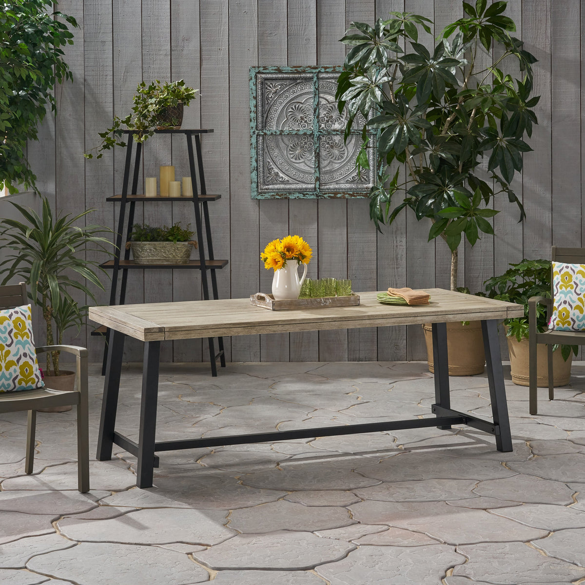 Carlisle 79 Outdoor Dining Table with Acacia Wood - Grey or Dark Brown+White