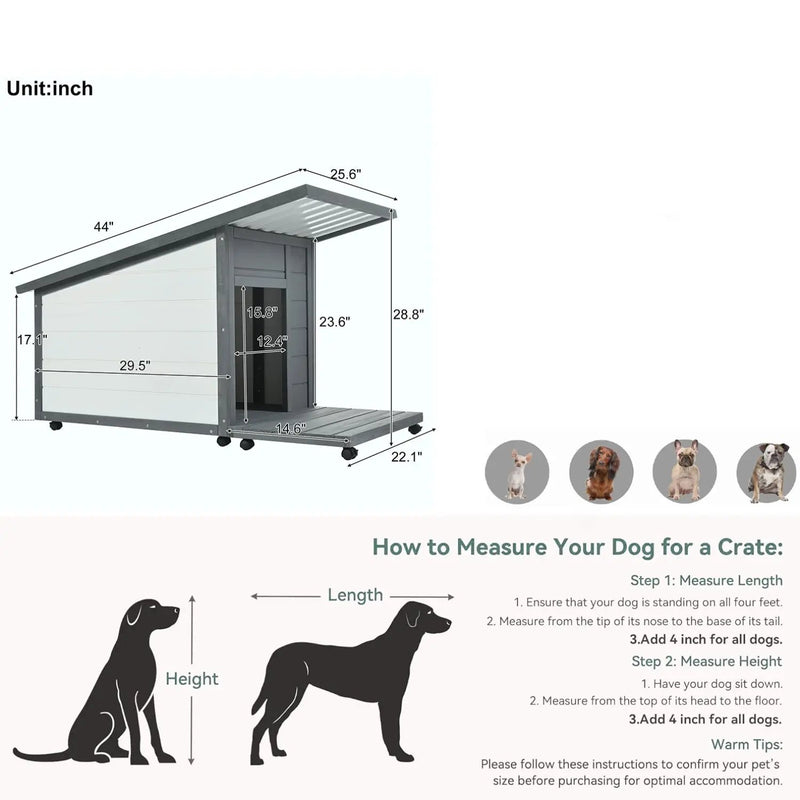 Modern Design Outdoor Dog House With Food Bowl And Wheels Pine - Gray / White by HouseOfZazla