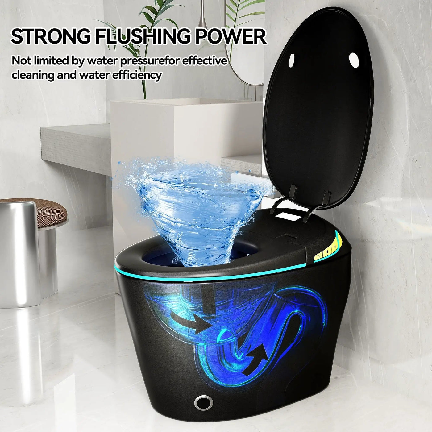 Unique Smart Toile With Built In Bidet, Auto Open / Close Seat, Foot Sensor, LED Display, Night Light, Warm Water & Dryer Ceramic by HouseOfZazla
