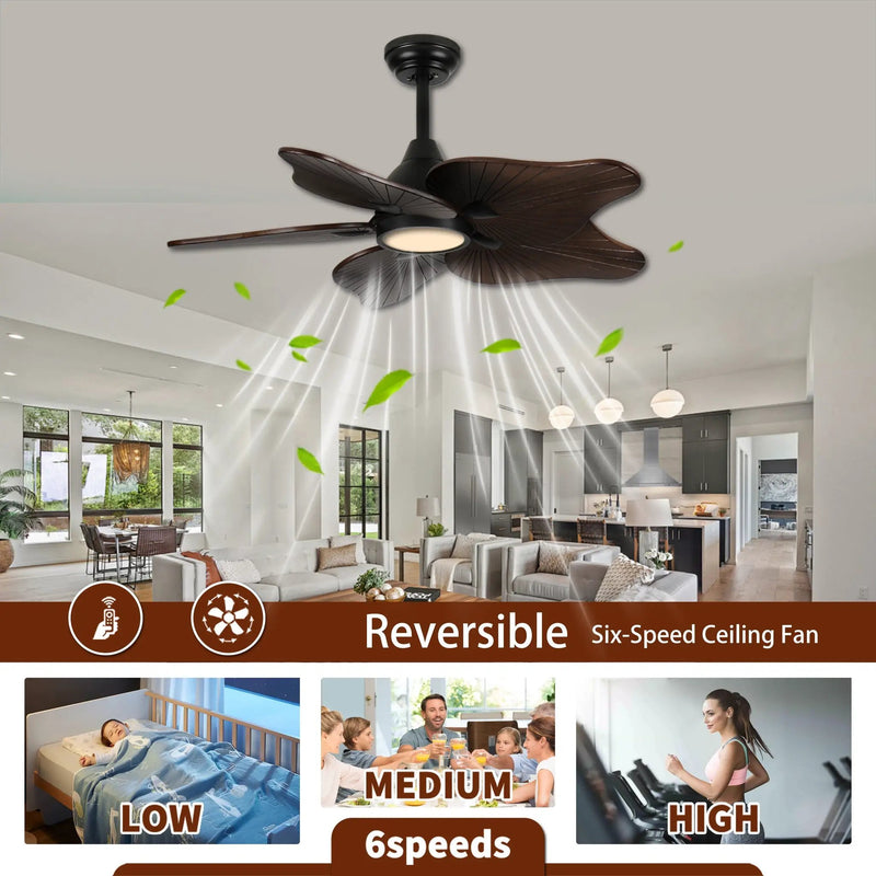 44-Inch Ceiling Fan with Light, 5 Solid Wood Blades, DC Motor by HouseOfZazla