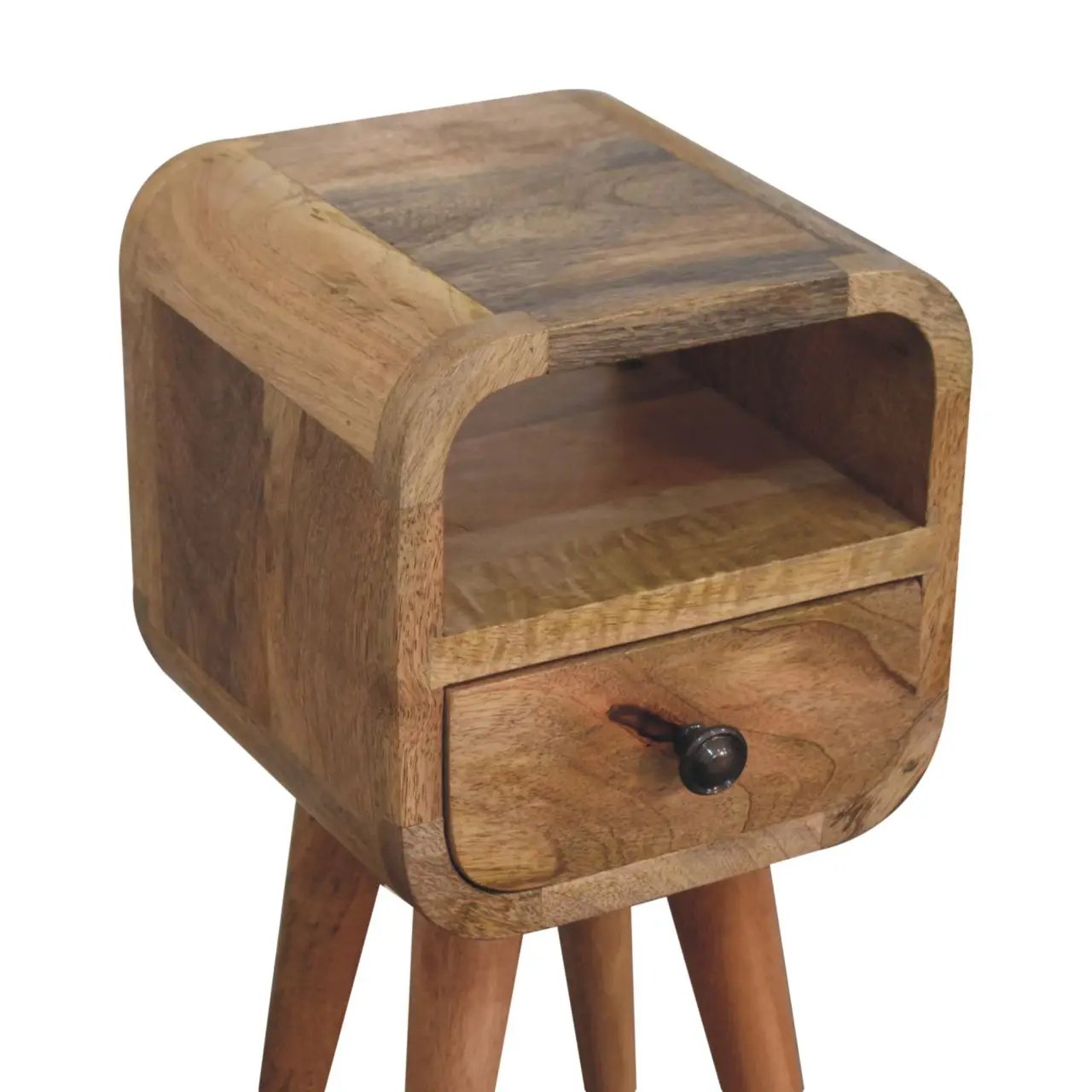 Solid Wood Extra Mini Oak-ish Curve Open Slot Nightstand by HouseOfZazla