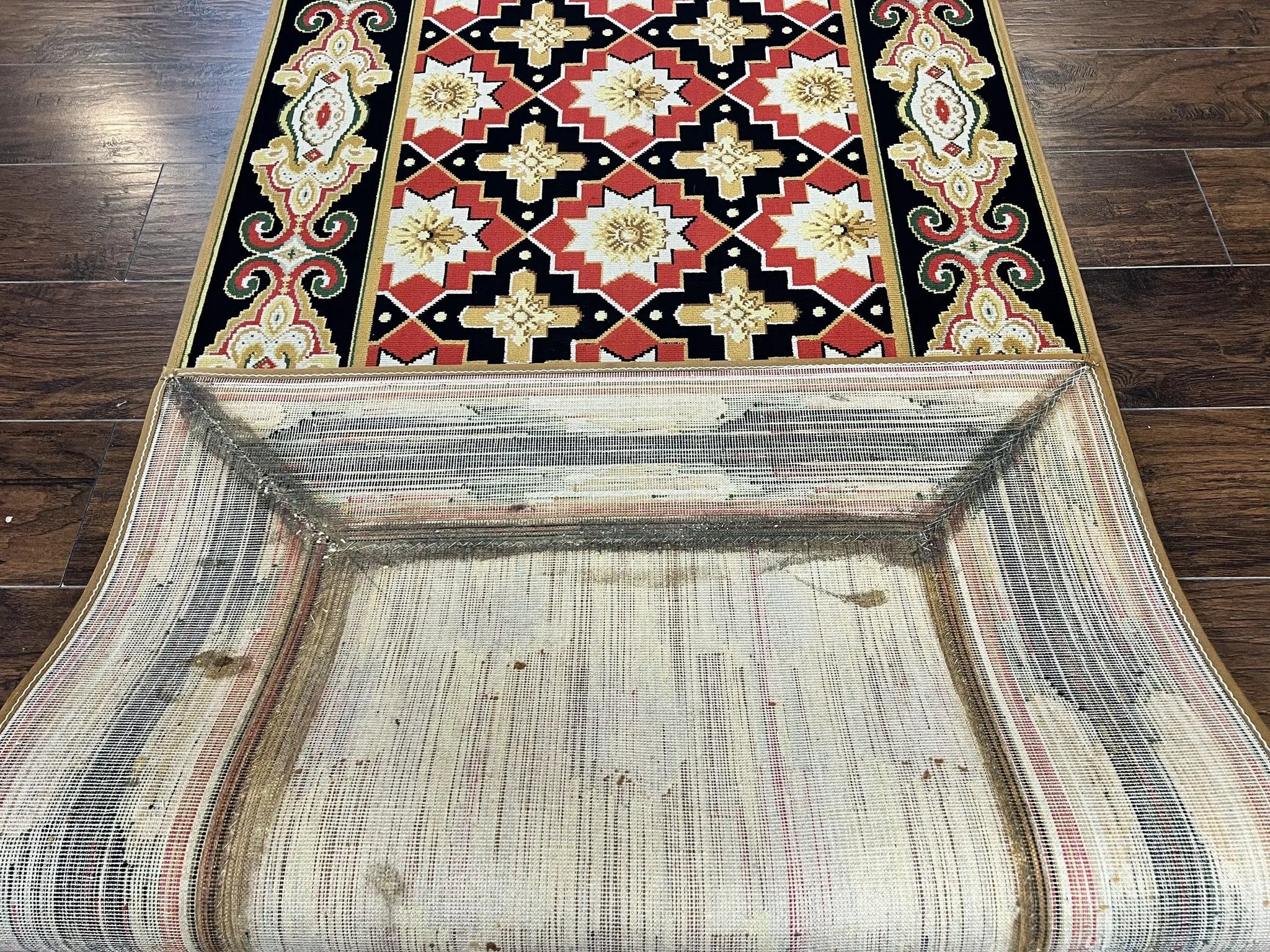 Vintage Runner Rug 3.5 x 14, Long Runner Rug, Stark Custom Made Carpet, European Design, Red Black Ivory Tan, Long Rug for Hallway by Jewel Rugs