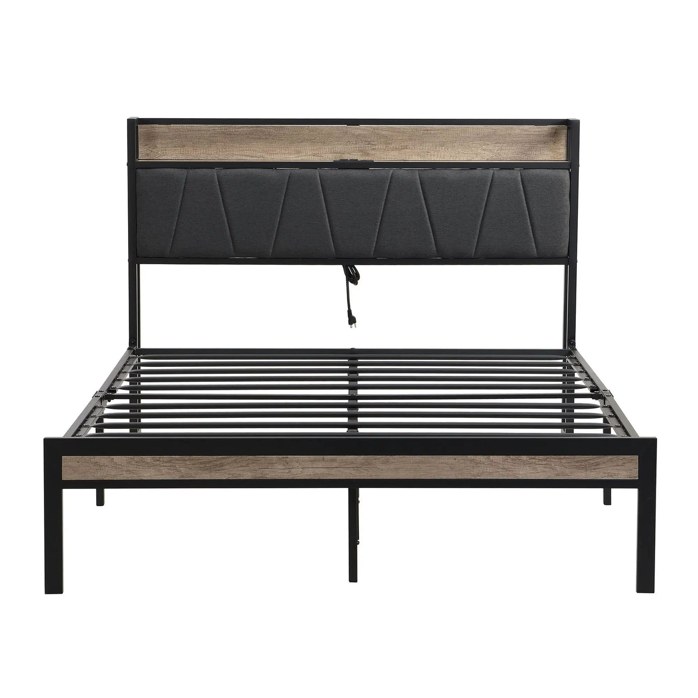 Modern Bed Frame With LED Lights, Upholstered Headboard, USB Charging by HouseOfZazla