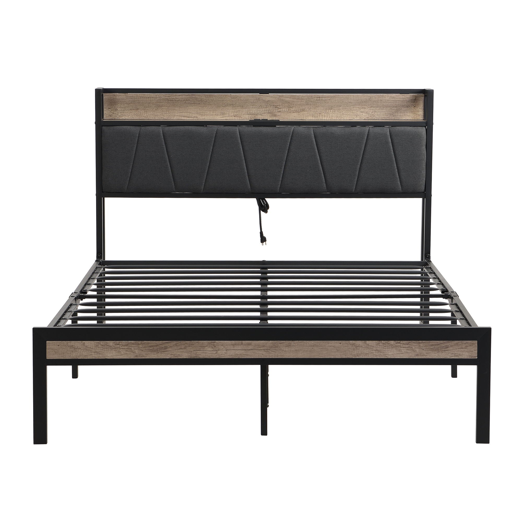 Modern Bed Frame With LED Lights, Upholstered Headboard, USB Charging by HouseOfZazla