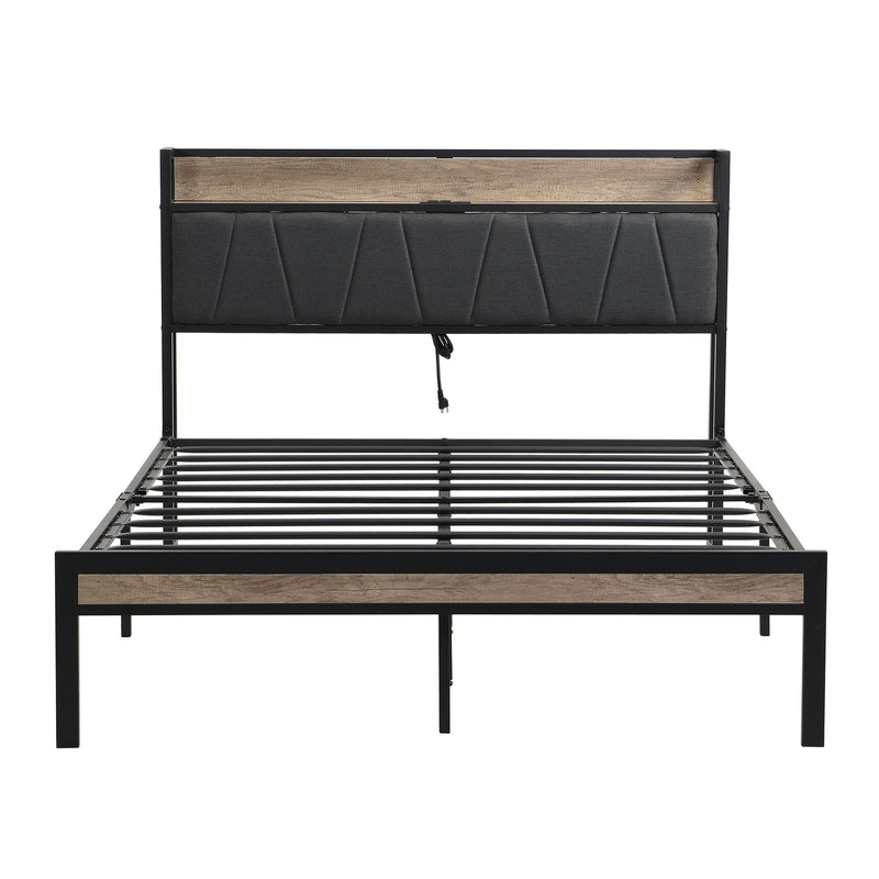 Modern Bed Frame With LED Lights, Upholstered Headboard, USB Charging by HouseOfZazla