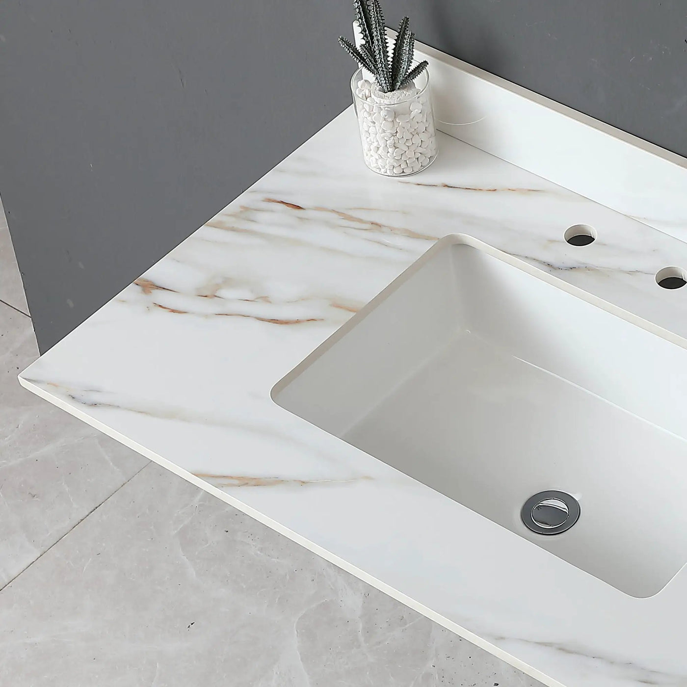 Vanity Top With Undermount Sink And Backsplash, Sintered Stone by HouseOfZazla