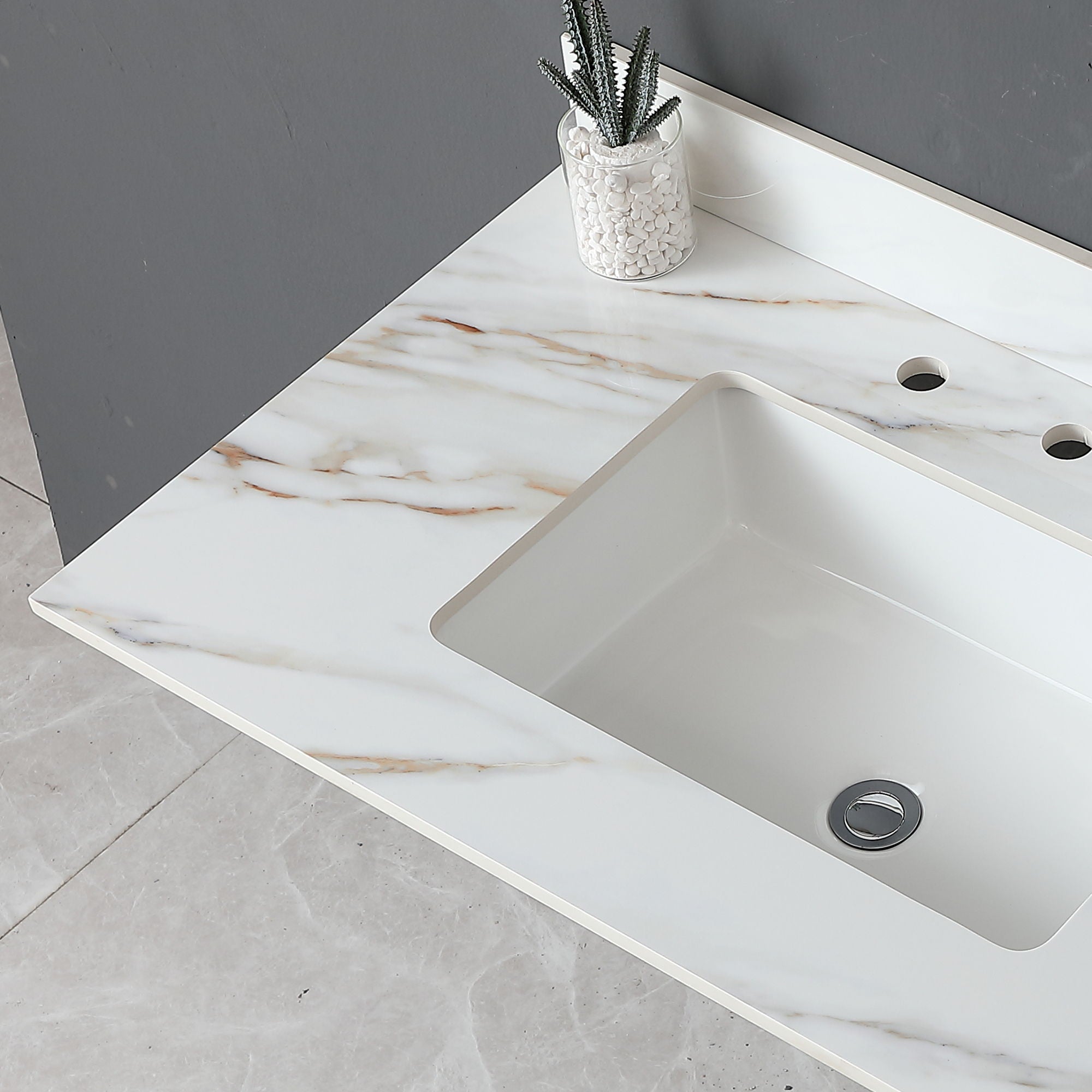 Vanity Top With Undermount Sink And Backsplash, Sintered Stone by HouseOfZazla