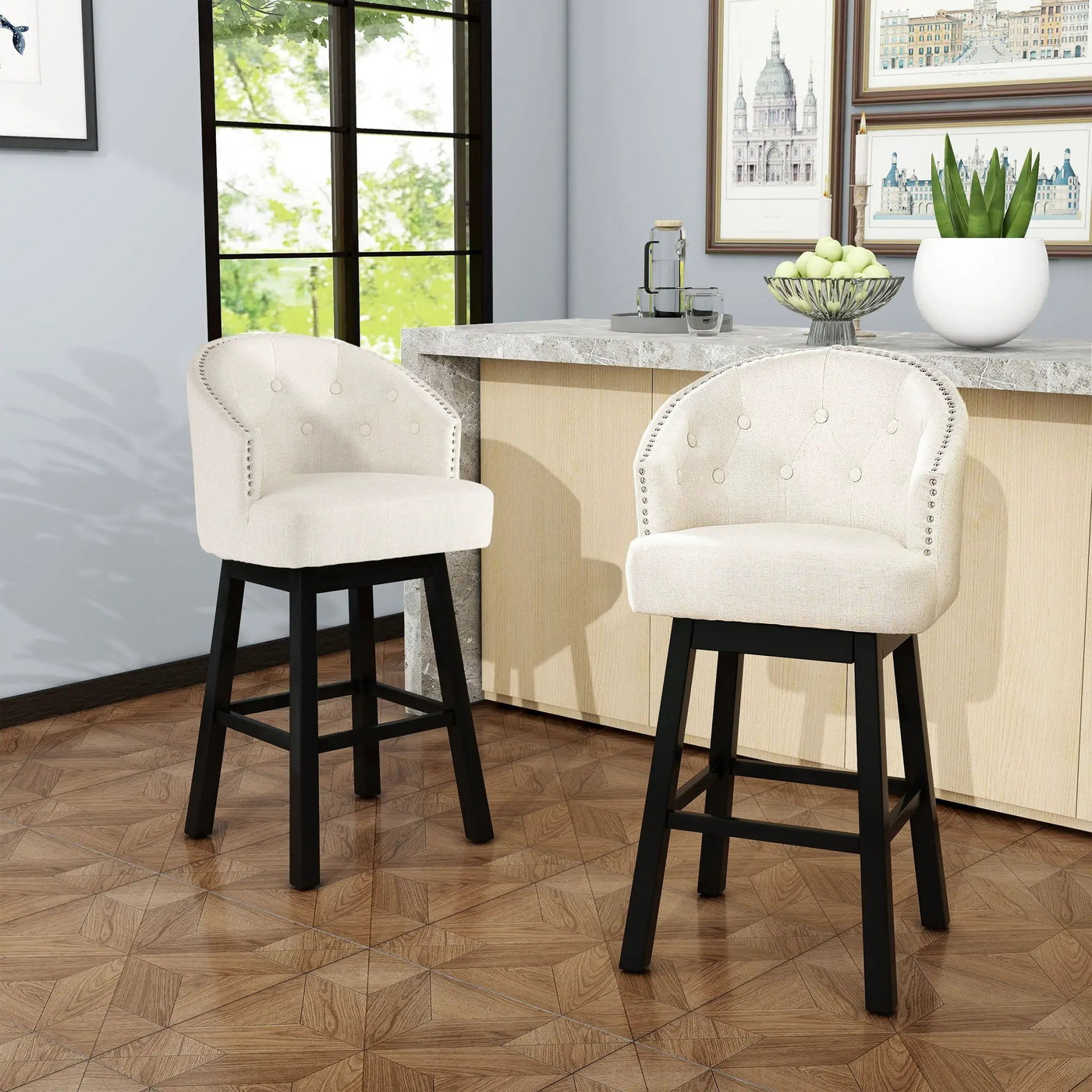 360 Degree Swivel Bar Stool With Stunning Nailhead Trim (Set of 2) by HouseOfZazla