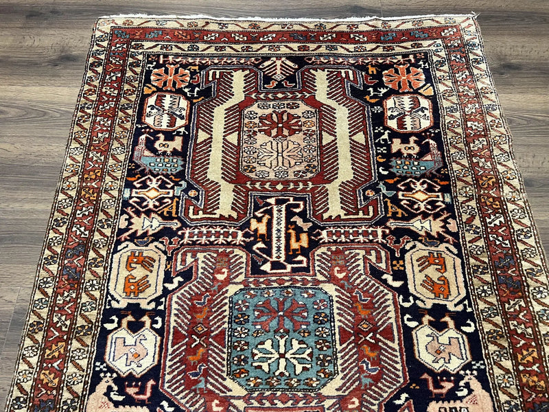 Persian Ardabil Wide Runner Rug 4x10 - Geometric Medallions & Animal Pictorials by Jewel Rugs
