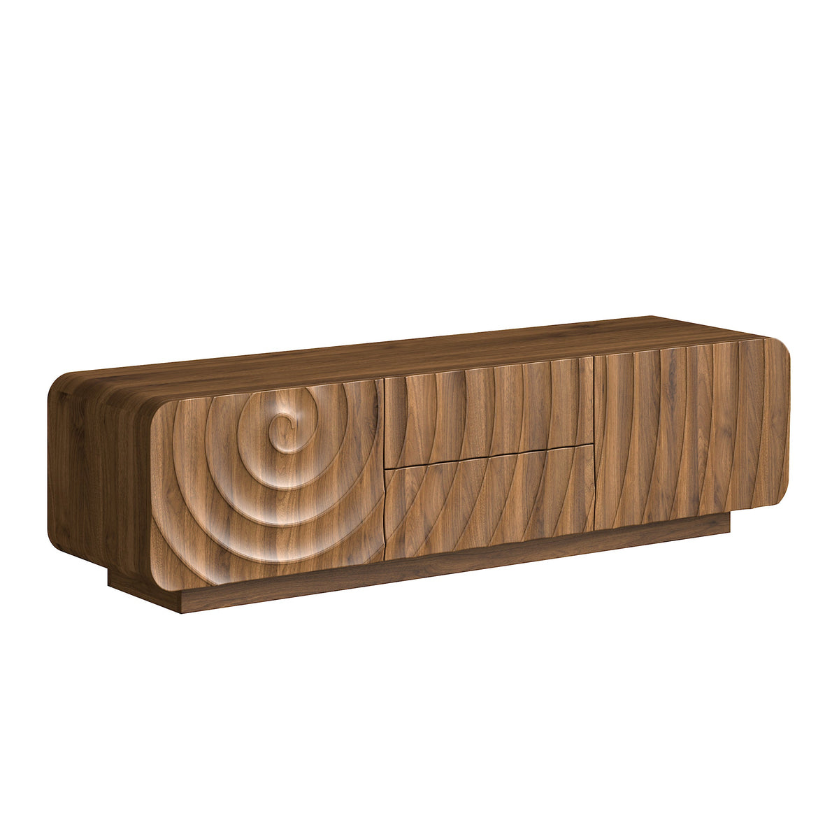 58" Spiral Wave TV Console with Storage Cabinet and 2 Drawers - Natural Finish, photo 7 of 10