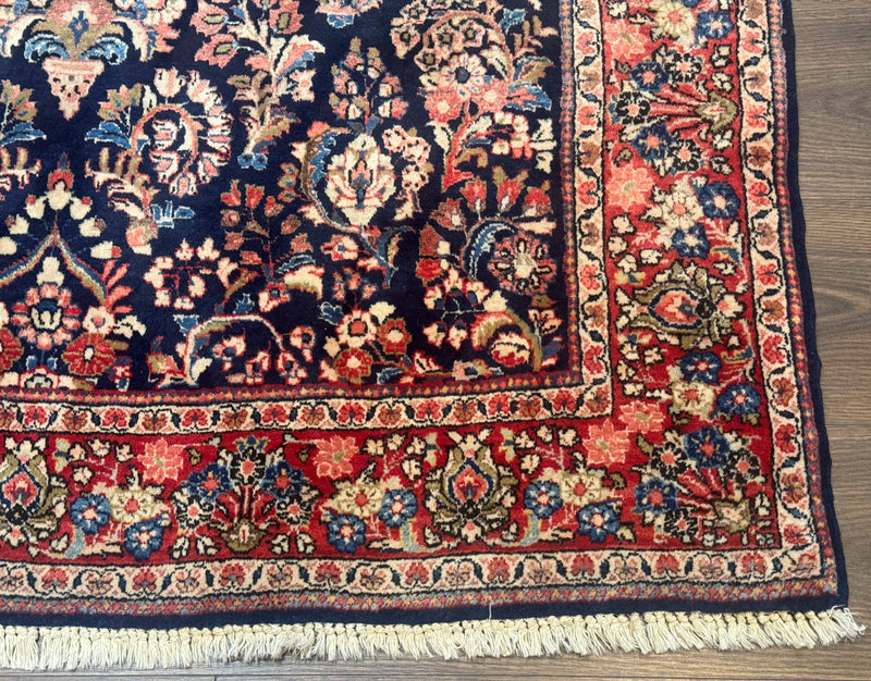 Navy Blue Persian Rug 4x6, Sarouk Mohajeran Carpet, Antique Persian Rug, Floral by Jewel Rugs