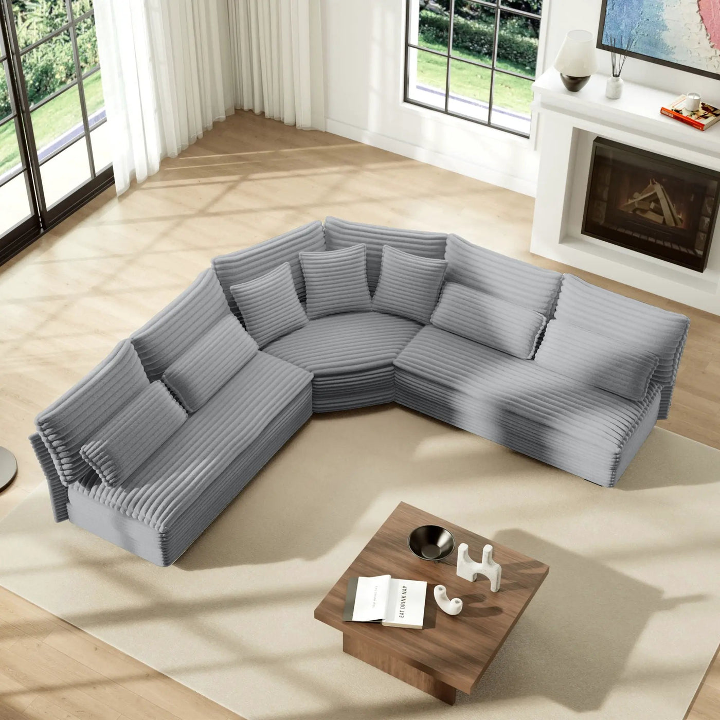 5 Seater L Shaped Sectional Sofa With Curved Corner, 7 Pillows by HouseOfZazla
