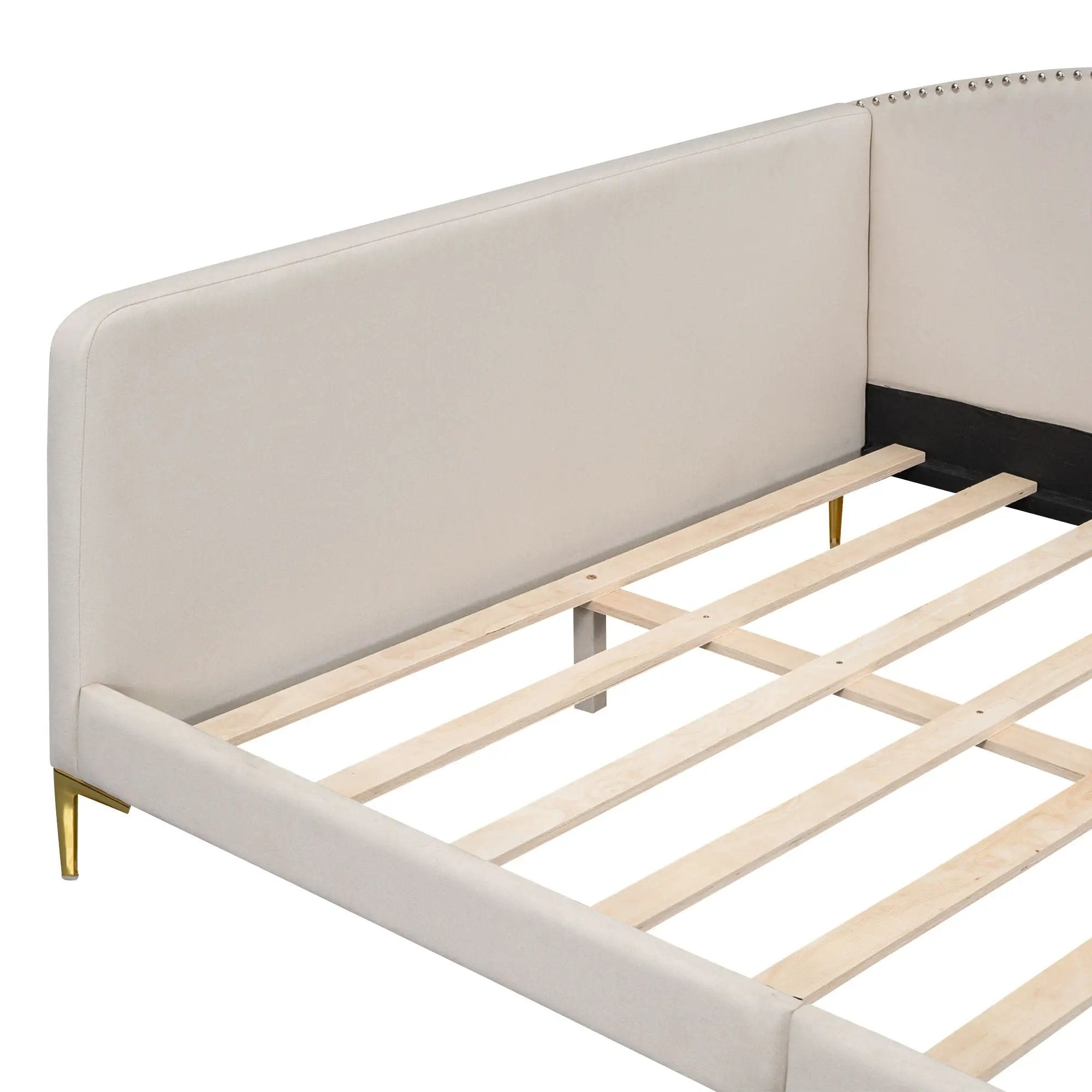 Upholstered Daybed With Headboard And Armrest, Support Legs by HouseOfZazla