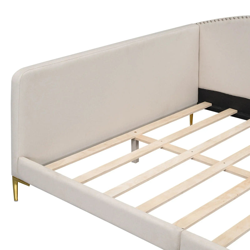 Upholstered Daybed With Headboard And Armrest, Support Legs by HouseOfZazla