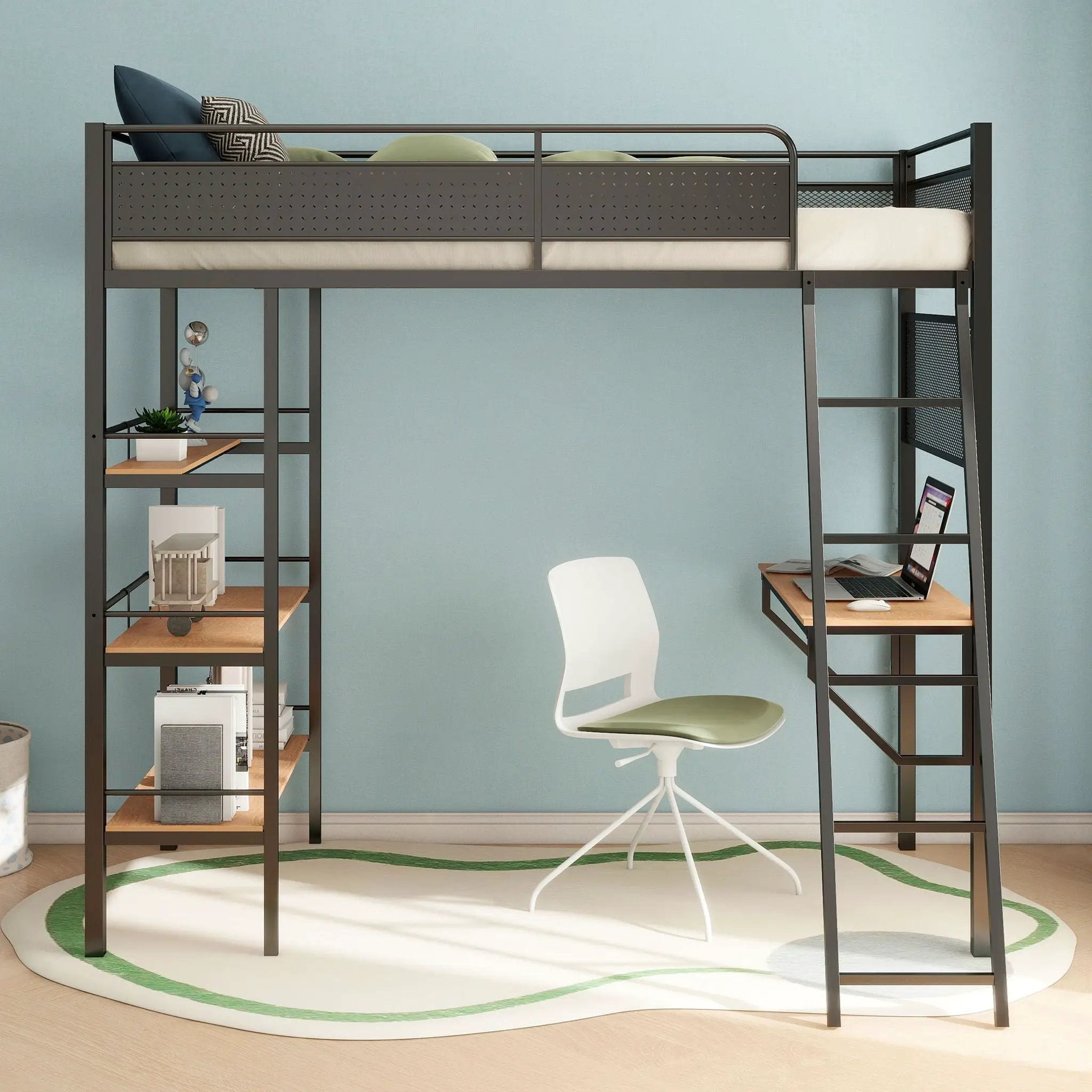 Campus 3-shelf Metal Twin Workstation Loft Bed Matte Black by Unique Piece Furniture