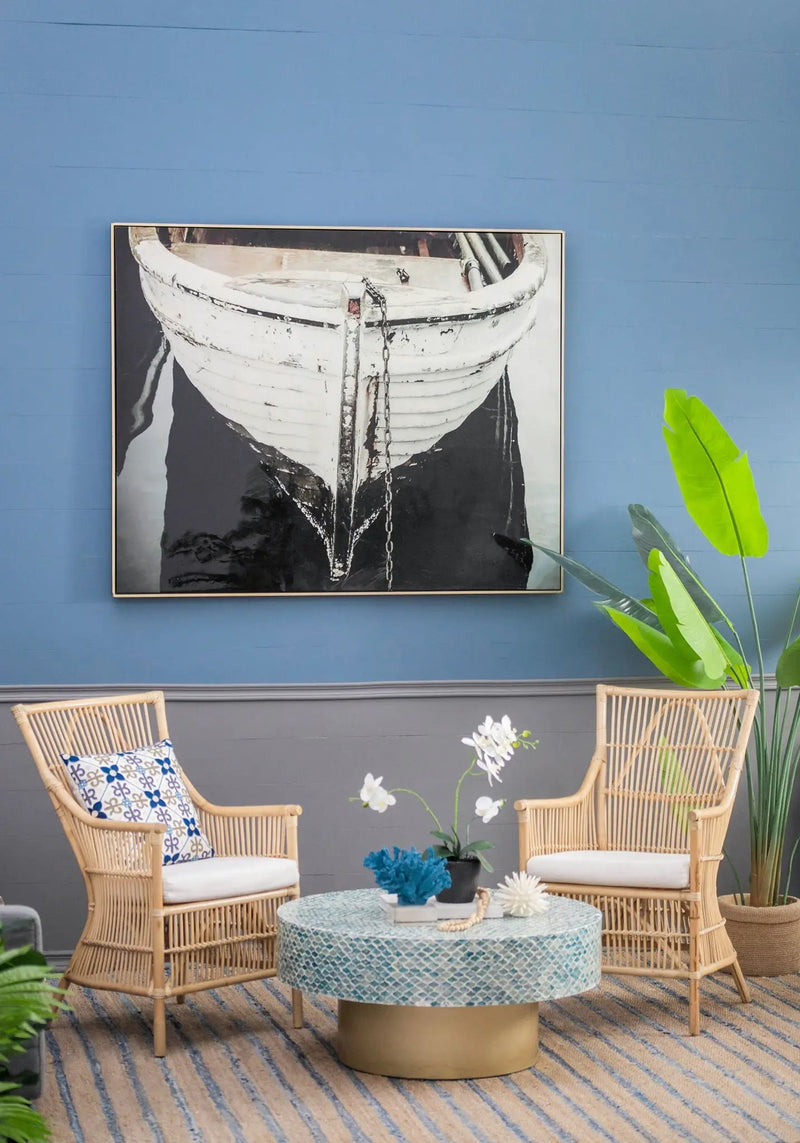 Large And Rectangular Wall Art With Frame, Wall Decor For Living Room - White / Blue by Unique Piece Furniture
