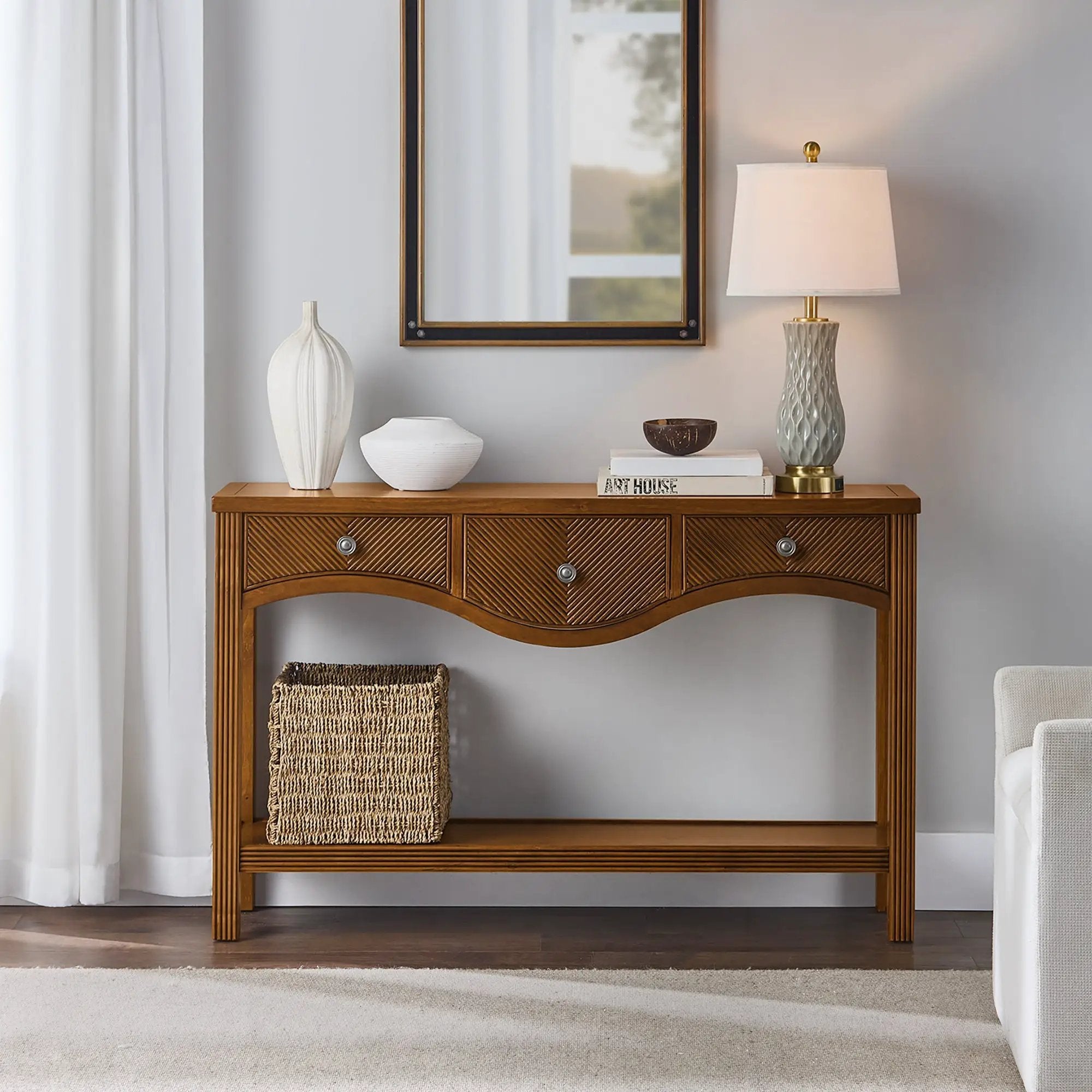 52'' Fluted Wood Console Table with 3 Drawers by HouseOfZazla