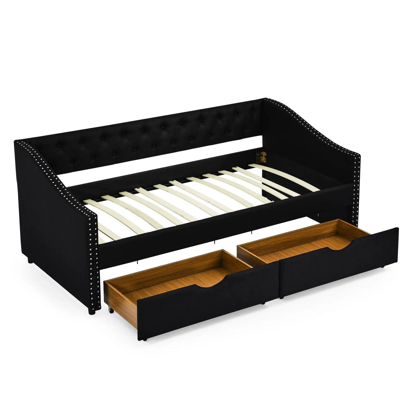 Upholstered Tufted Daybed With 2 Drawers, Waved Arms by Unique Piece Furniture