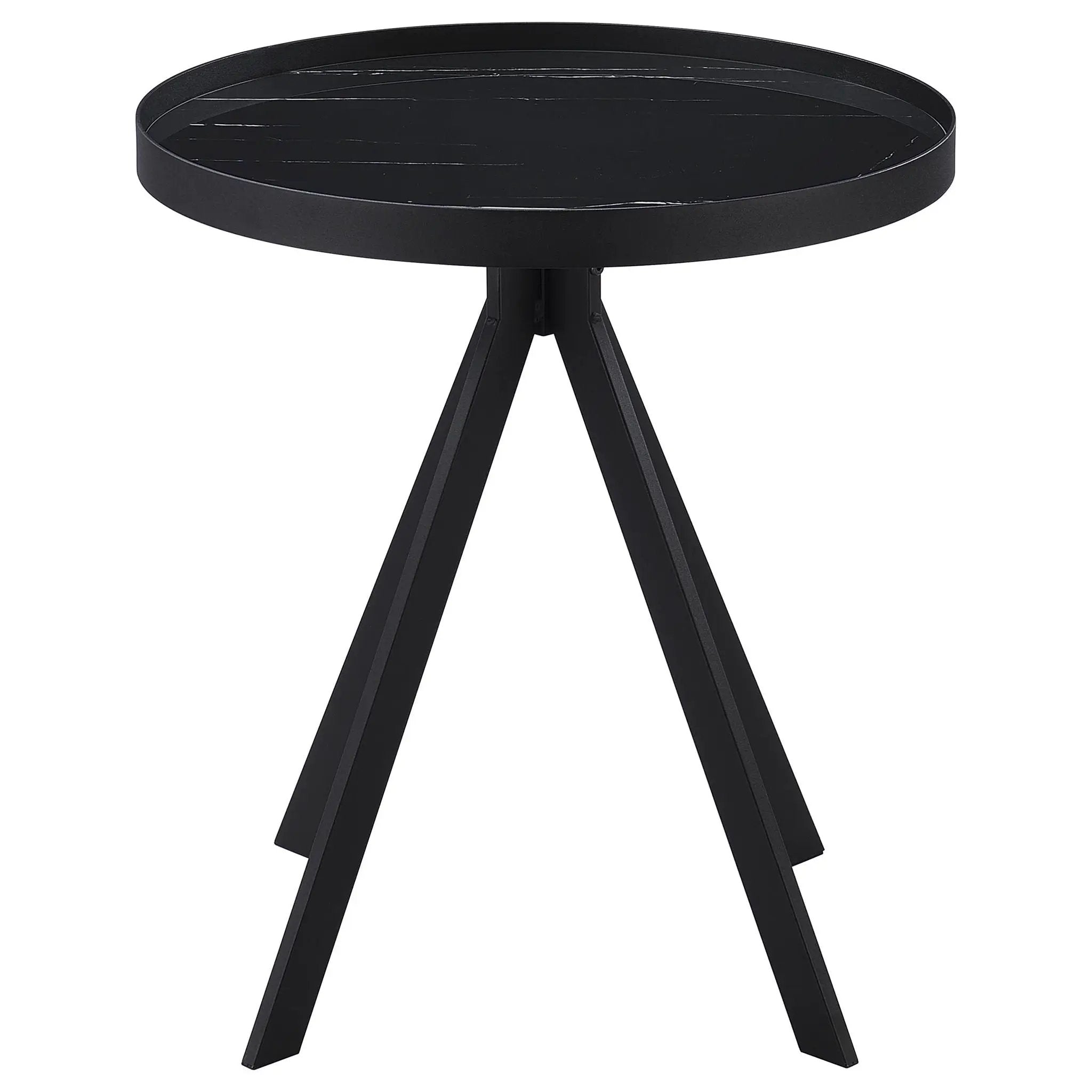 Briggs Round Marble Printed Glass Top End Table Black by Unique Piece Furniture