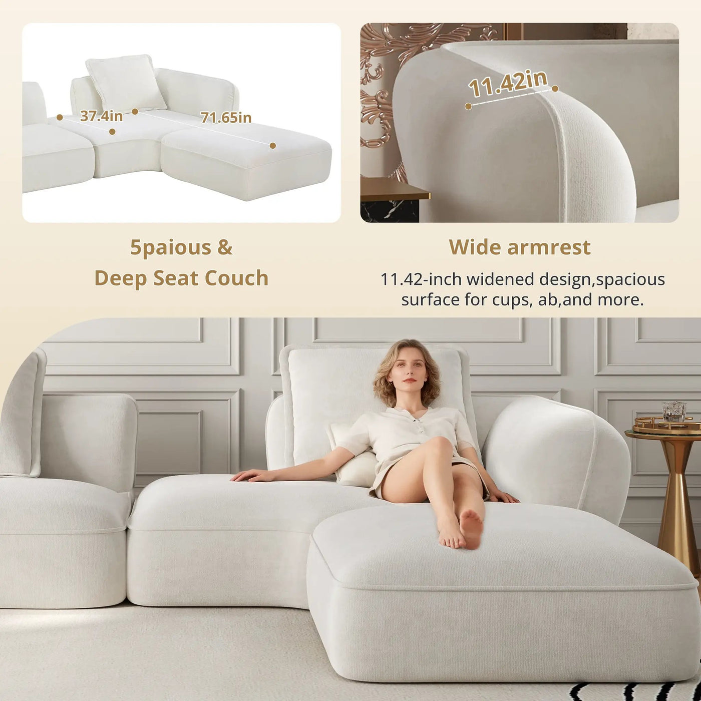 122" Modern L-Shaped Sectional Sofa with High-Density Foam and Chaise Lounge by HouseOfZazla