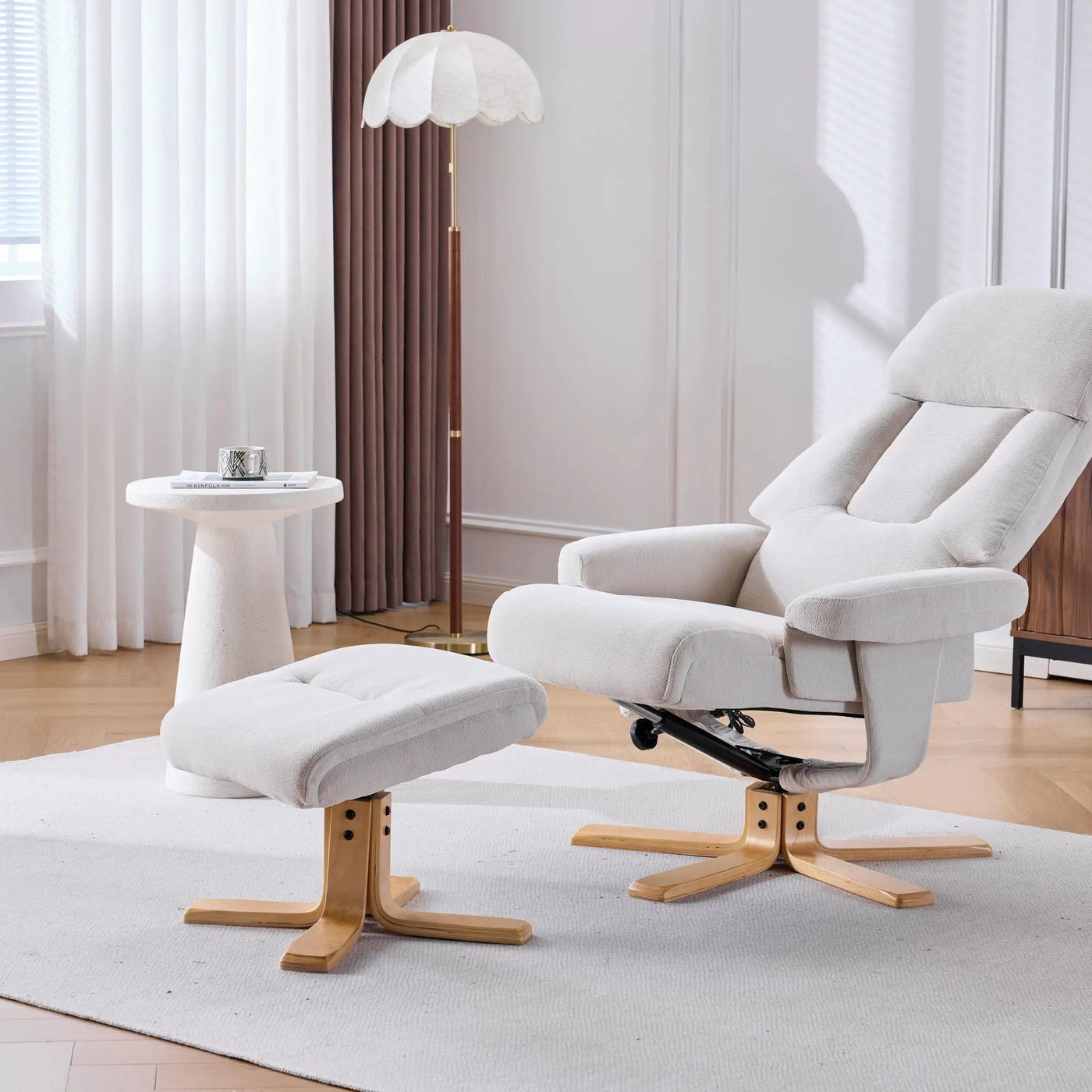 Upholstered Heated Massage 360° Swivel Accent Chair With Ottoman by HouseOfZazla