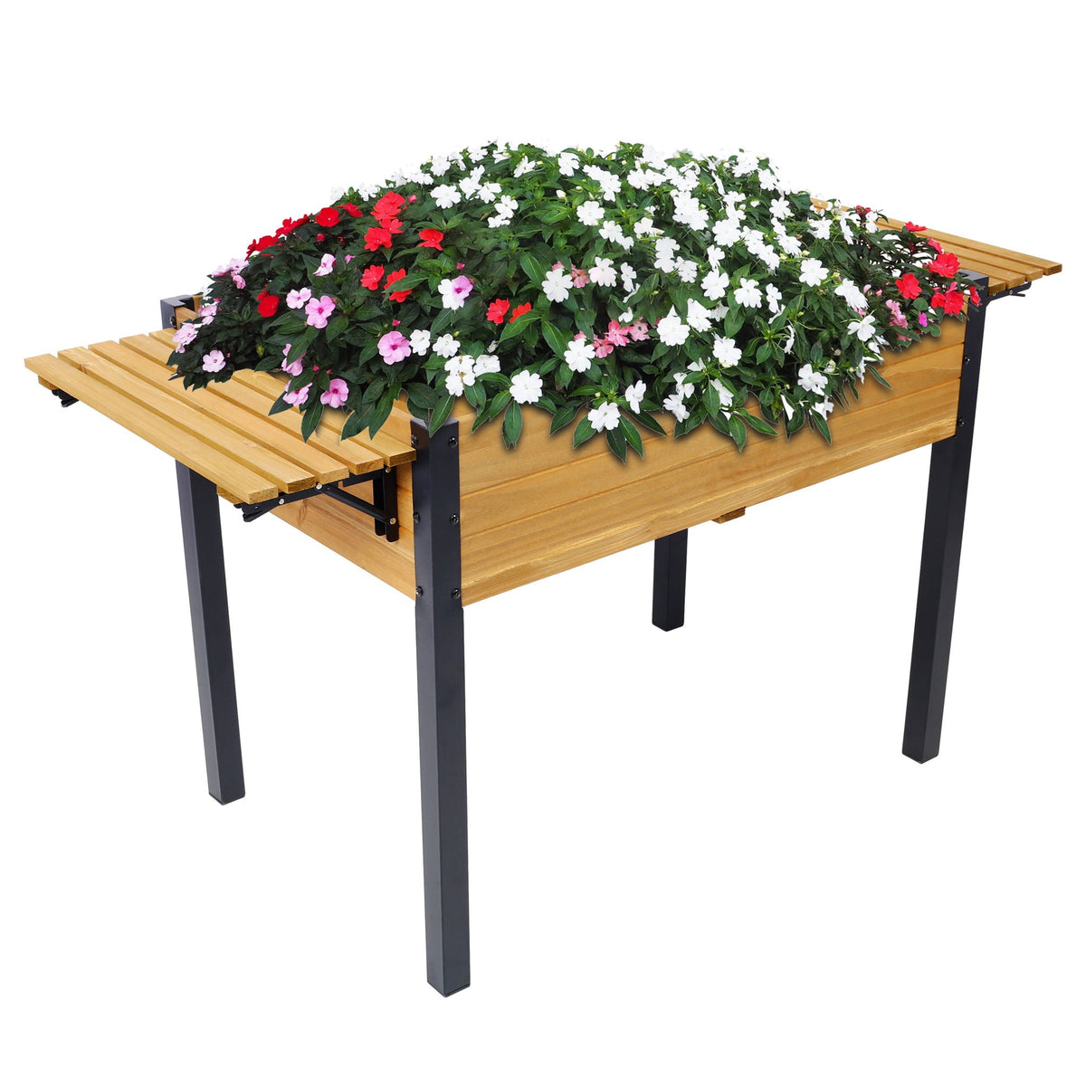 Raised Garden Bed with Metal Legs and Folding Storage Shelf - Light Brown or Beige, photo 5 of 8
