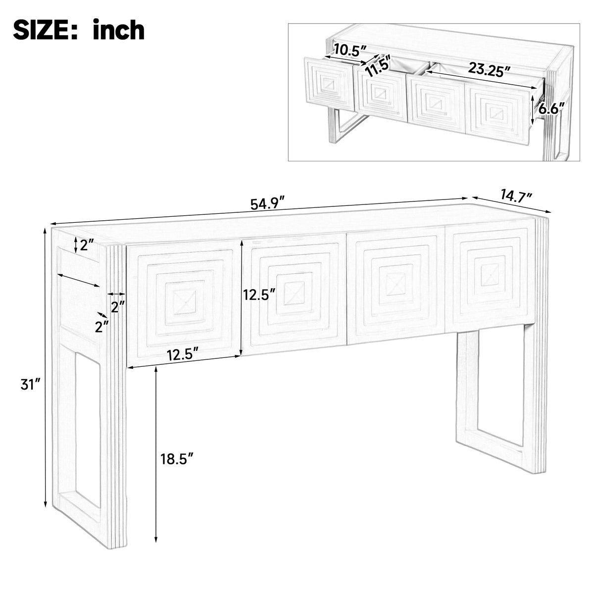 Geometric Carved Console Table with 3 Soft-Close Drawers, photo 7 of 10