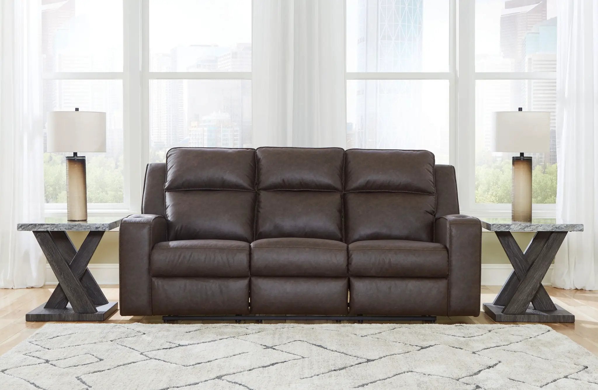 Lavenhorne - Rec Sofa W/Drop Down Table - Granite by Unique Piece Furniture