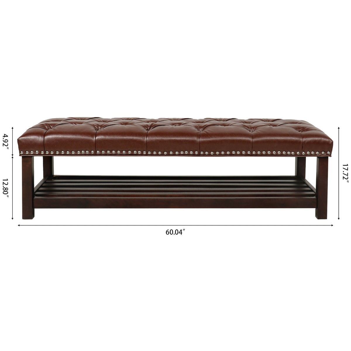 Tufted Upholstered End of Bed Bench with Nailhead Trim - Faux Leather, photo 6 of 8