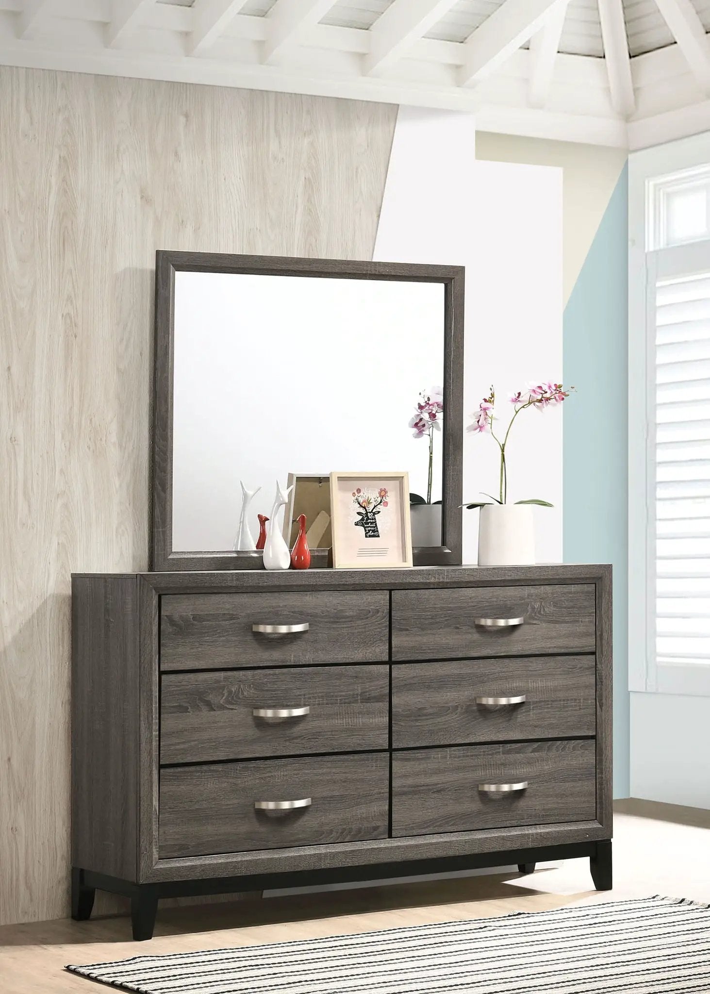 Watson 6-drawer Dresser with Mirror Grey Oak by Unique Piece Furniture
