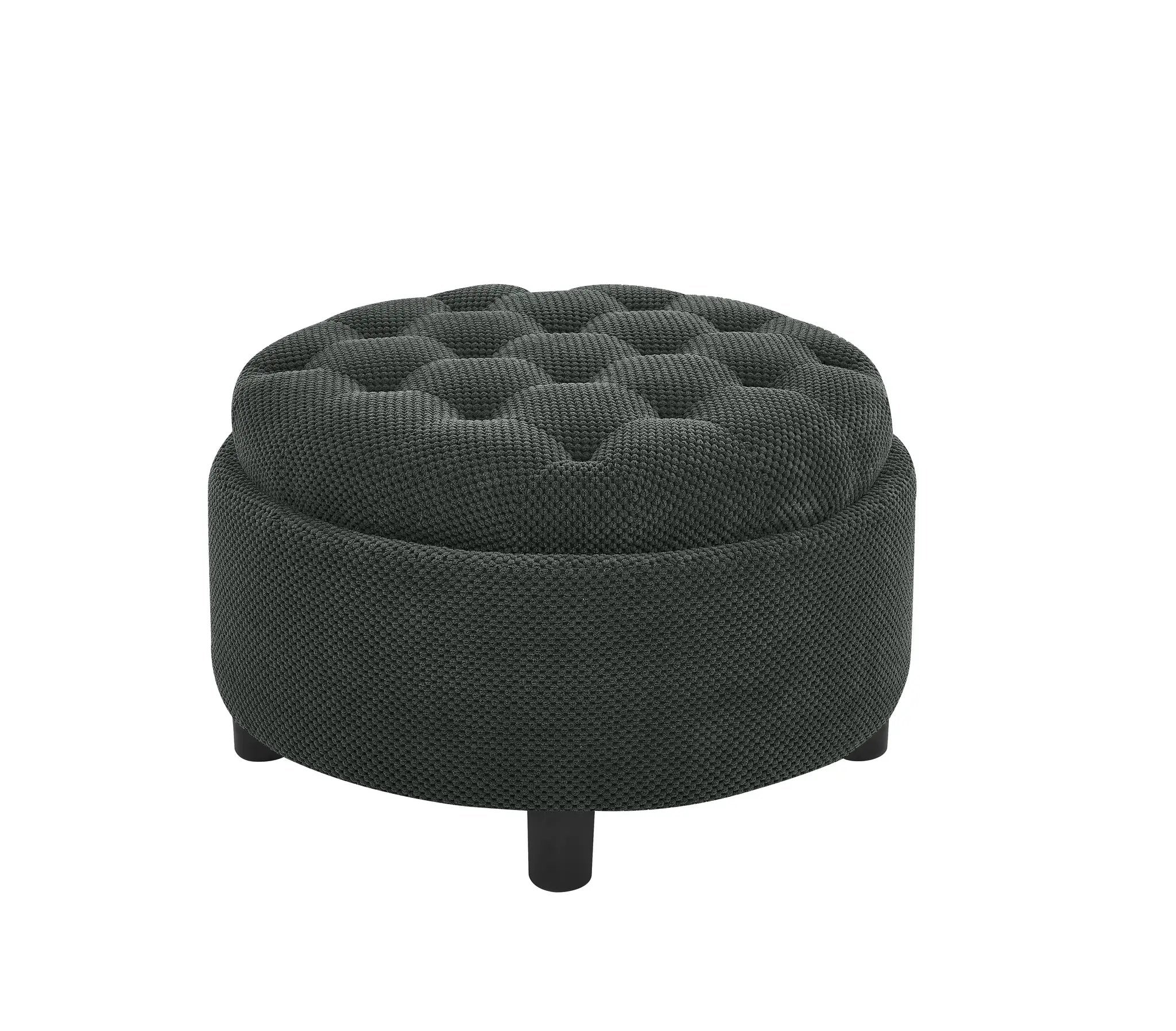25 Inch Round Storage Ottoman with Tray by HouseOfZazla