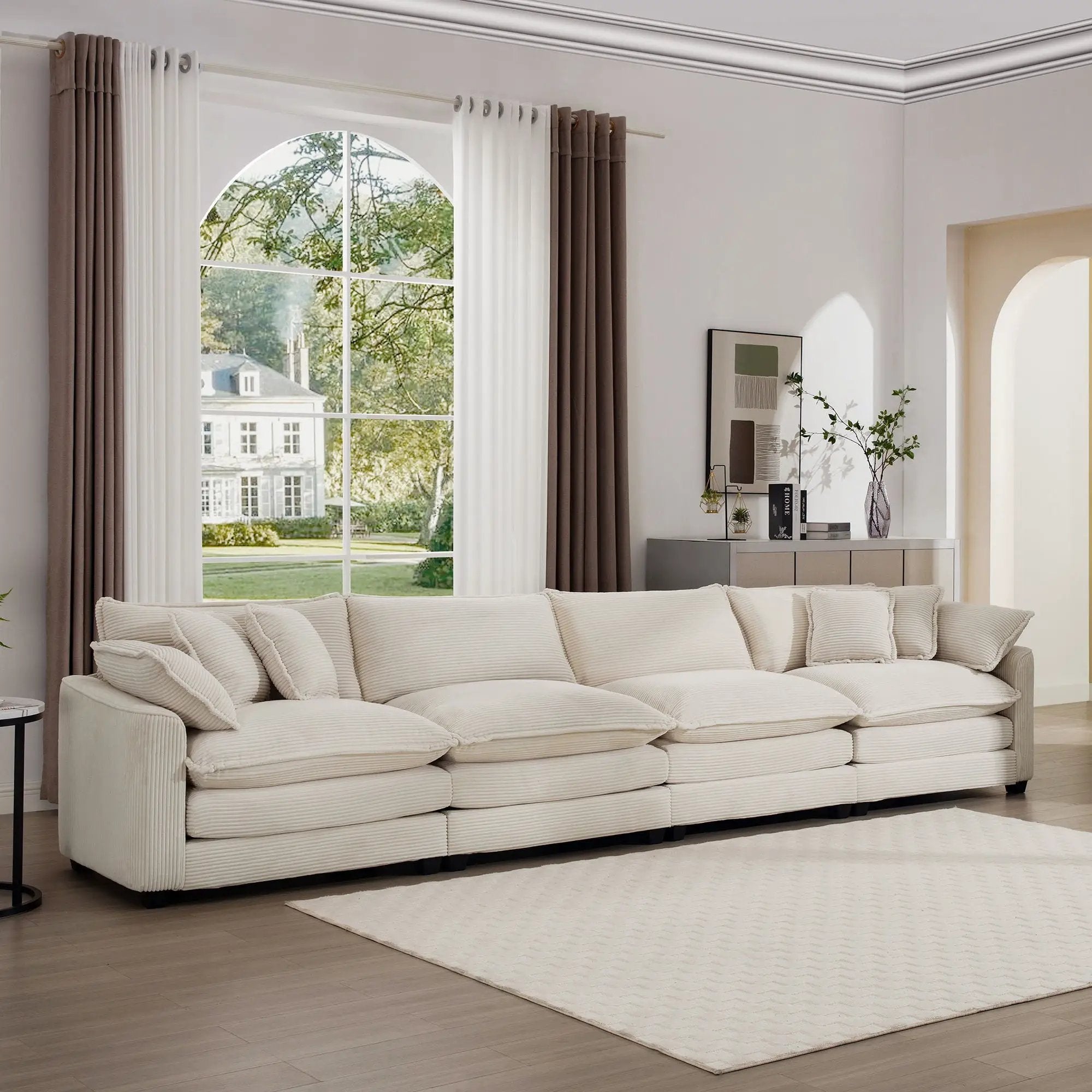 Modern Upholstered 4 Seater Fabric Sofa With Arm And Throw Pillows by Unique Piece Furniture