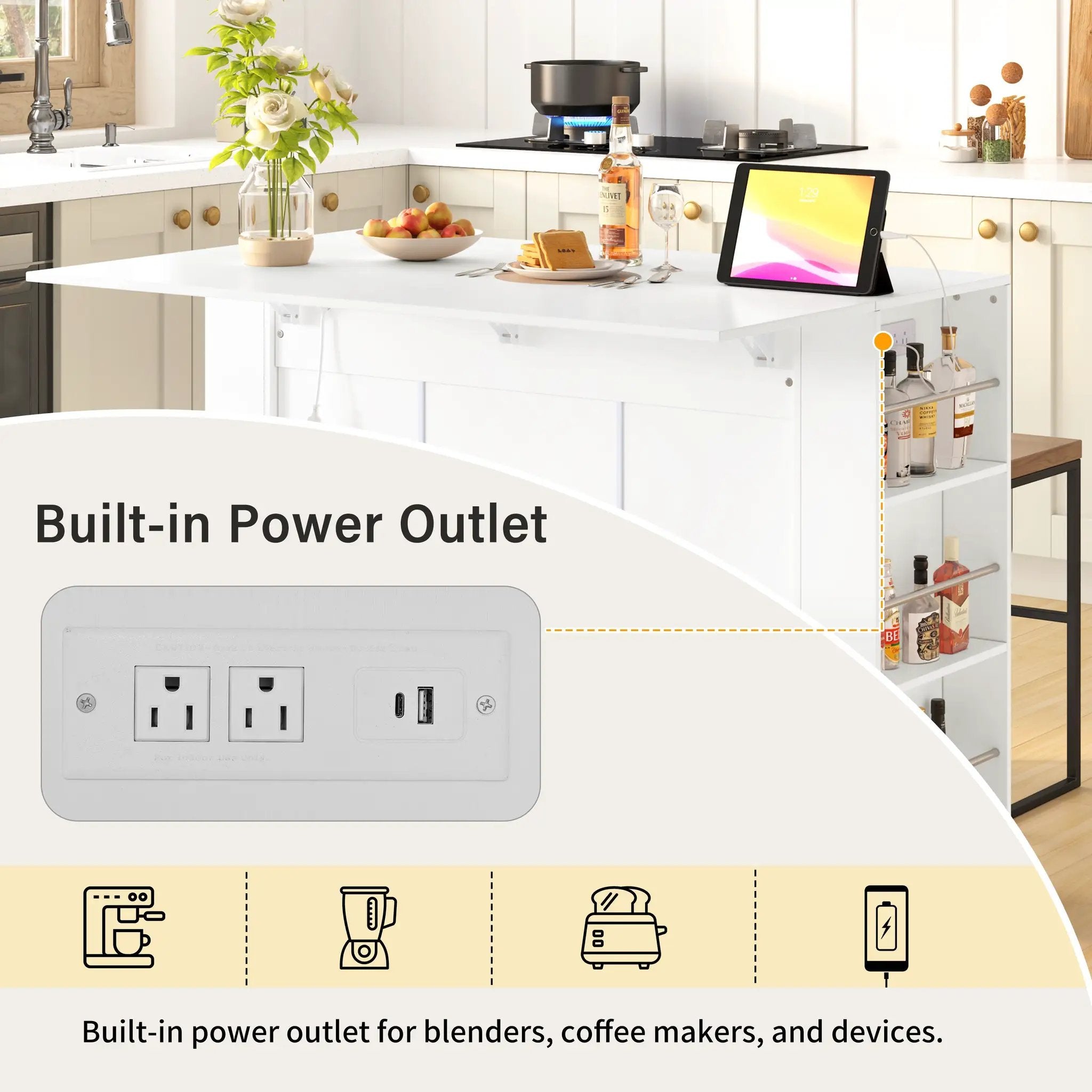 U-Style 47.2" Counter Height Table with Foldable Top & Power Outlet by HouseOfZazla