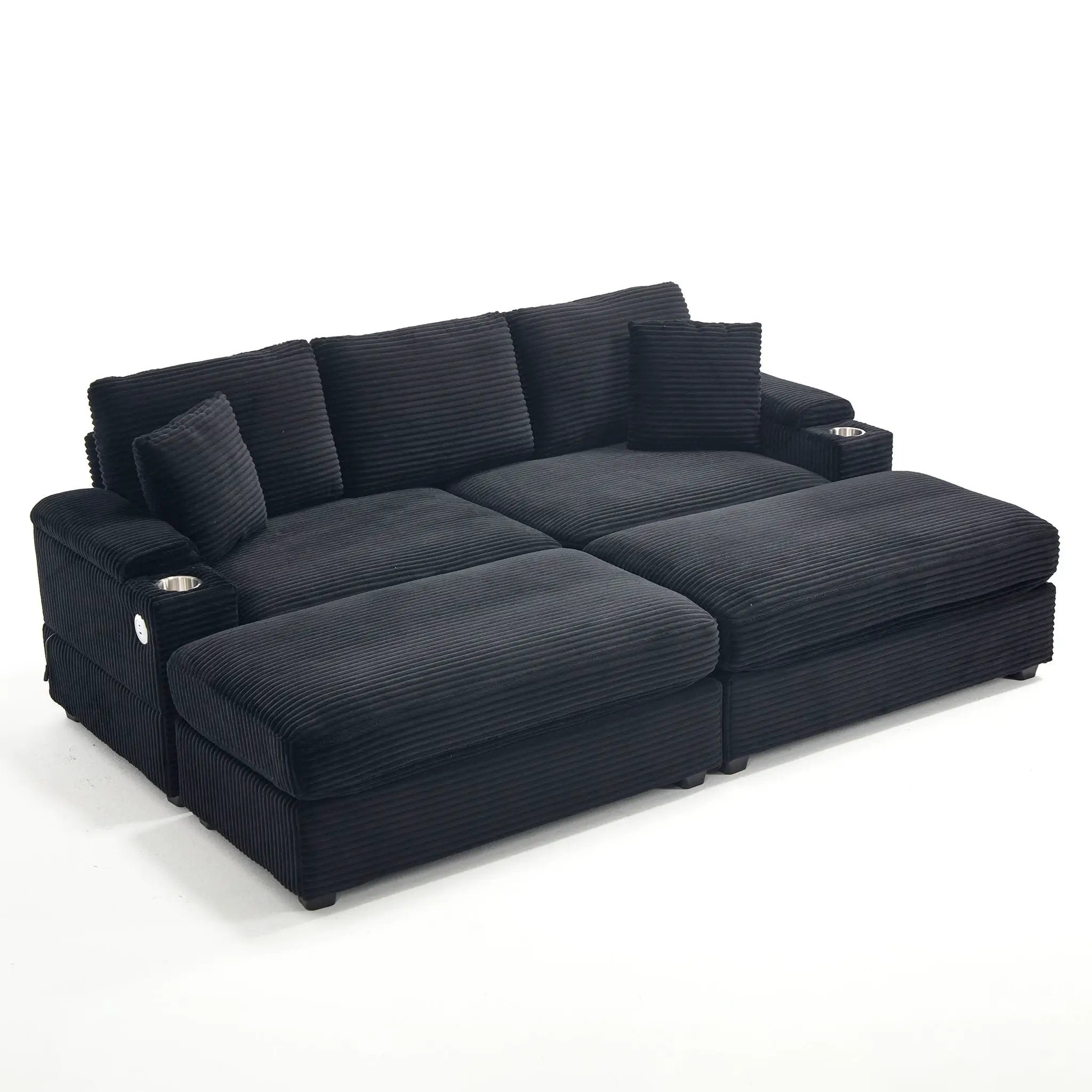 Convertible Sectional Sofa Bed Set With Armrest Storage, Cup Holder, USB - Black by Unique Piece Furniture