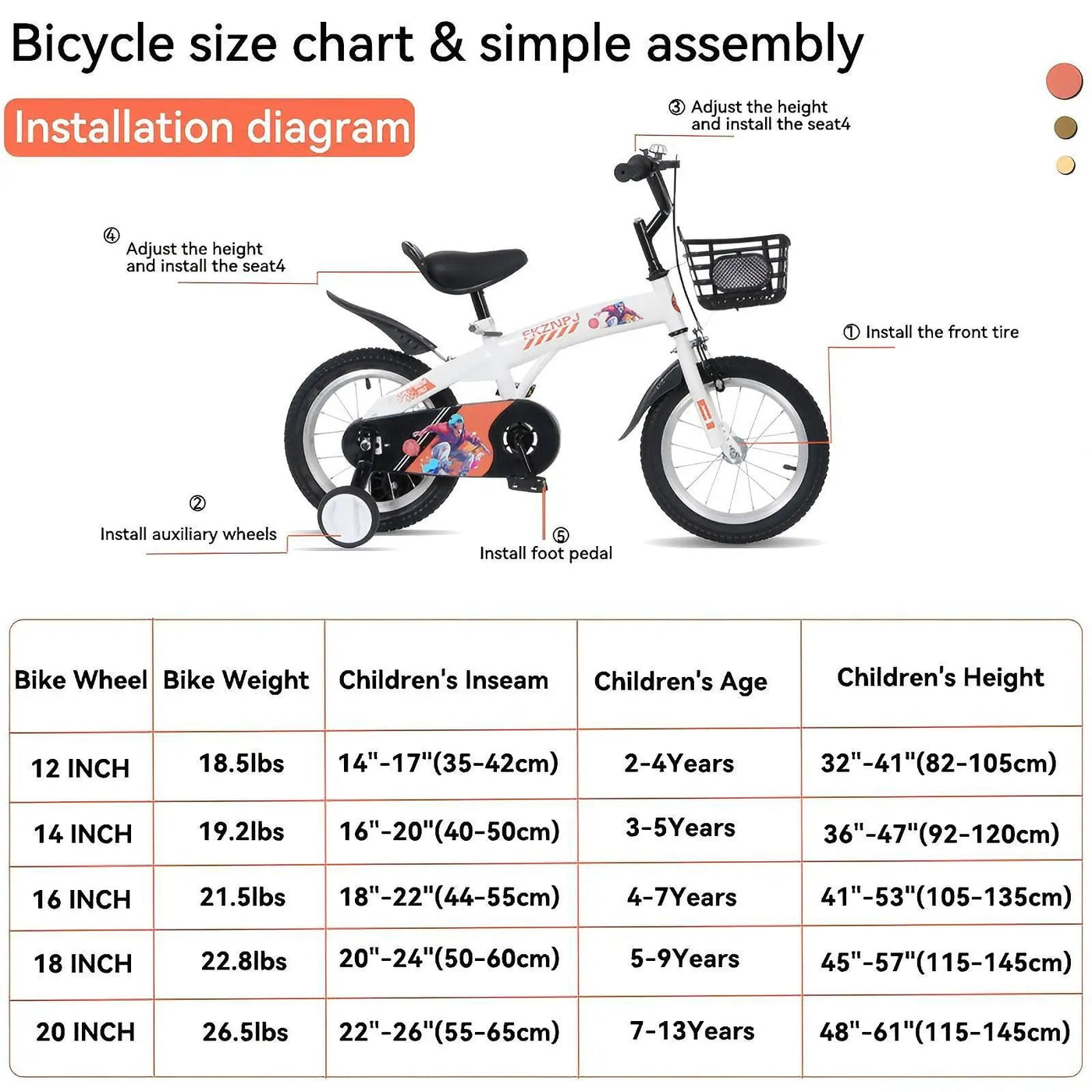 Fkznpj - 18" Sporty Kids Bike With Training Wheels And Stand Adjustable Saddle Suitable For Boys And Girls Aged 5 - 10 Years Tall Height 39 - 49" Available In A Variety Of Colors by HouseOfZazla