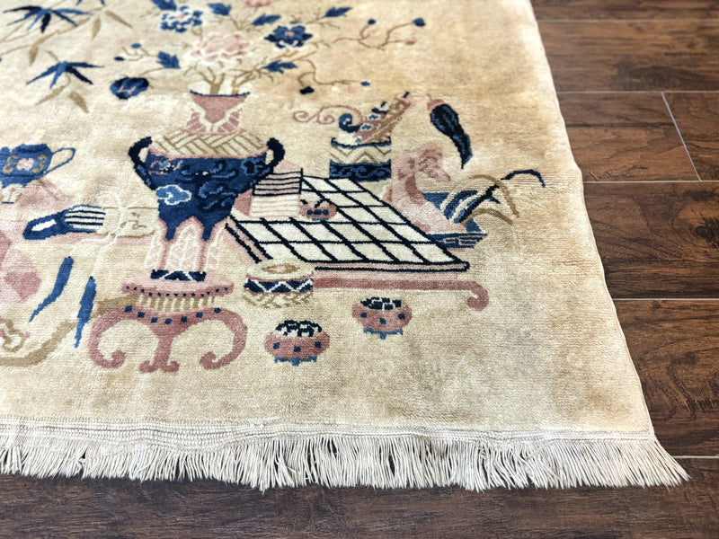 Chinese Rug 5x3, Horizontal Rug, Vases Flowers, Handmade Antique Vintage Carpet, Peking Rug, Chinese Wool Rug by Jewel Rugs