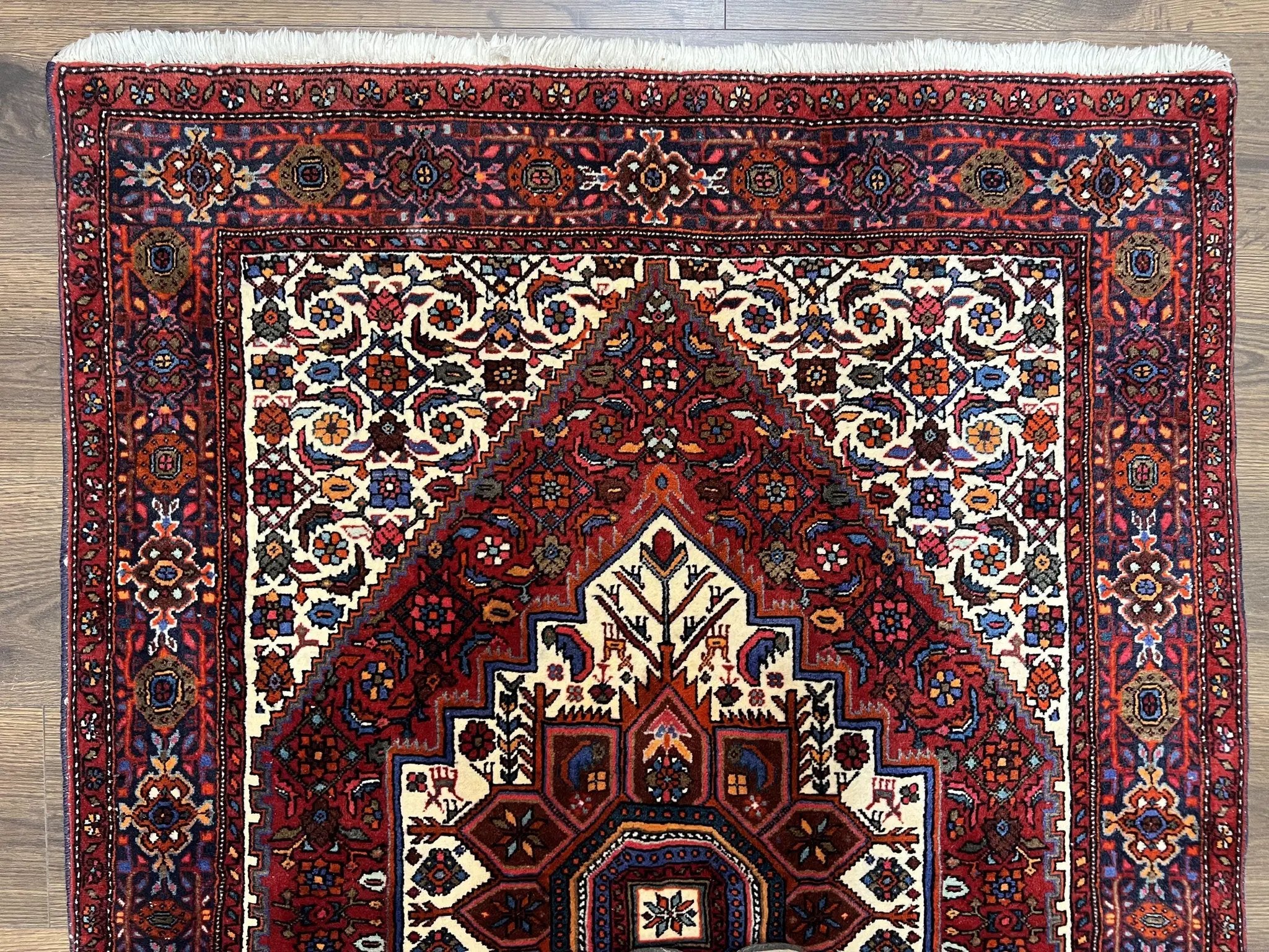 Fine Persian Bidjar Rug 3x5, Geometric Medallion Oriental Bijar Carpet 3 x 5 ft, Ruby Red and Cream, Hand Knotted Wool Rug, Semi Antique Tribal Rug, Nice by Jewel Rugs