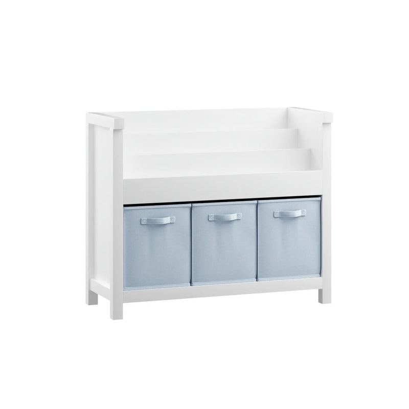 Bookshelf With 3 Tier Front Facing Storage And 3 Bins, Toddler Bookcase For Playroom - White by HouseOfZazla