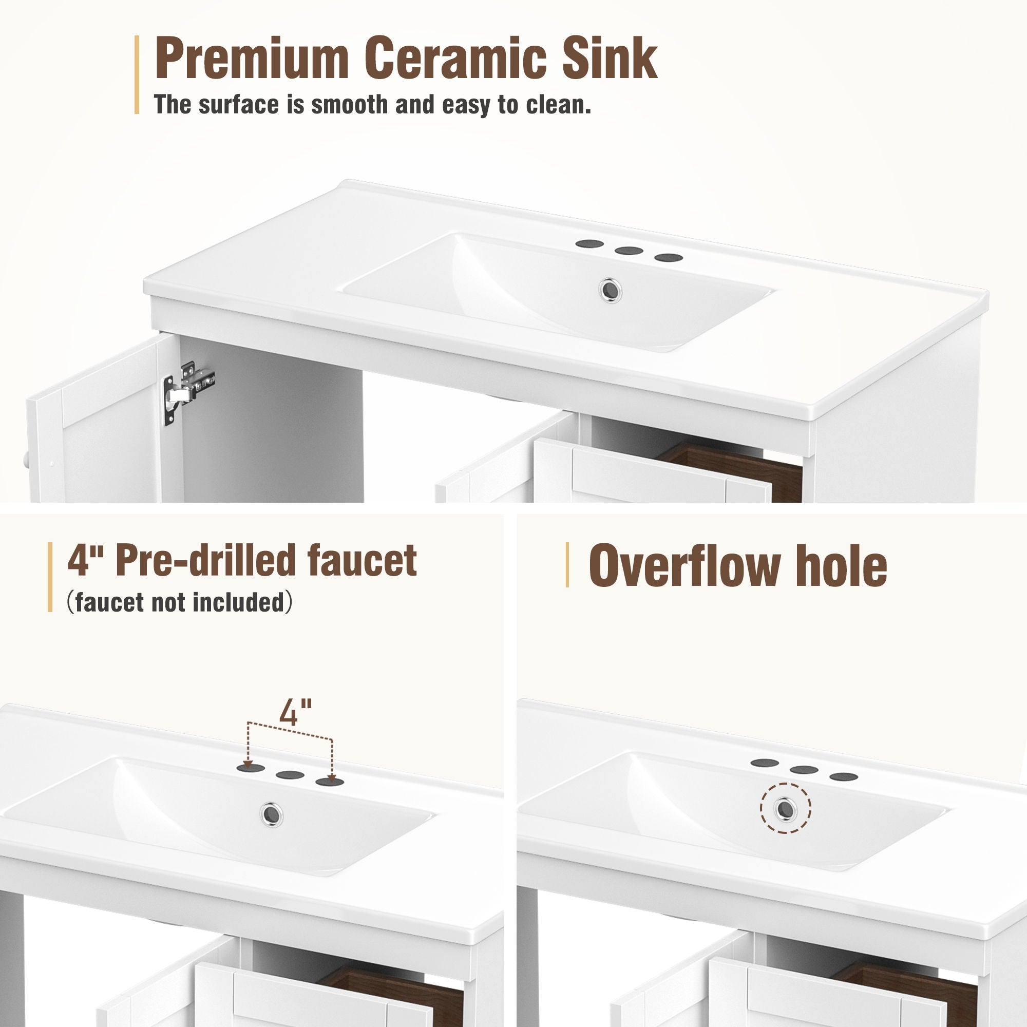 Shaker Free Standing Bathroom Vanity Cabinet & Sink, Soft Close Drawers, Soft Close Doors by HouseOfZazla