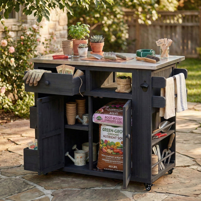 TOPMAX Outdoor Solid Wood Extendable Kitchen Island by HouseOfZazla