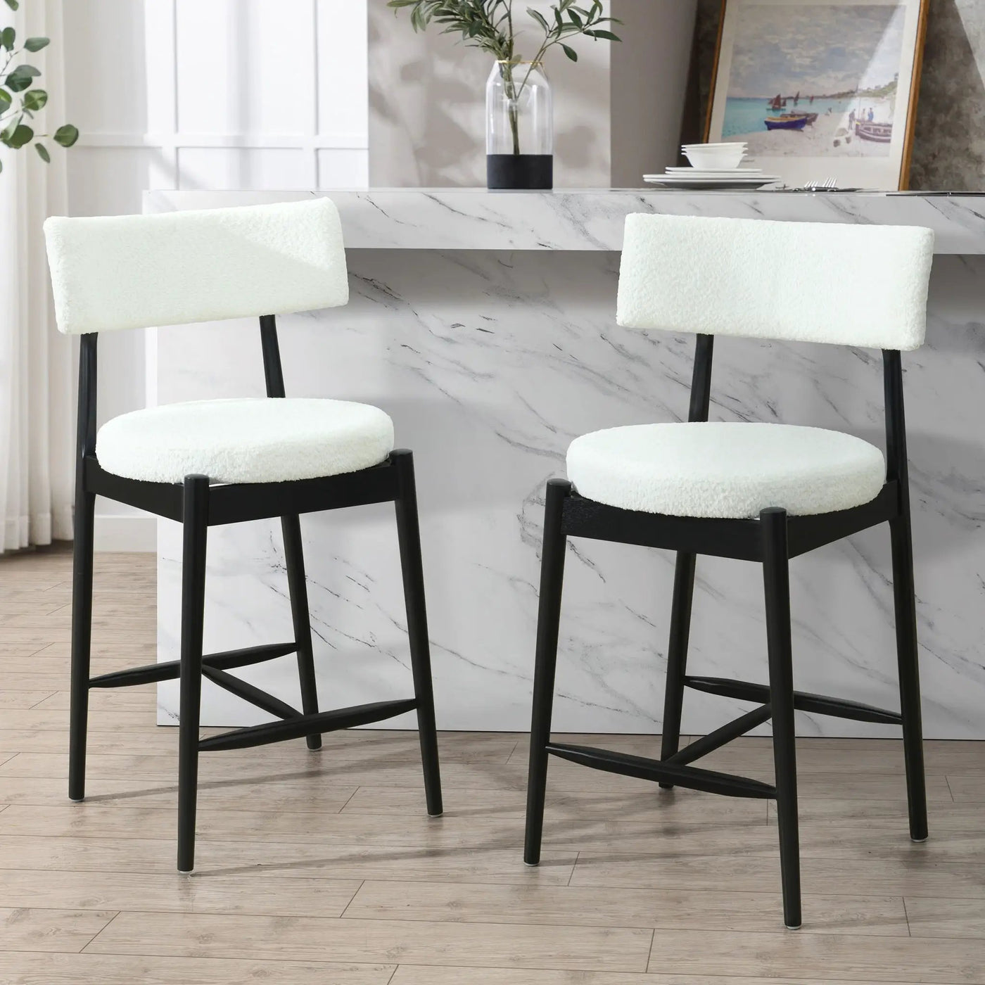 Mid Century Modern Counter Stools, Fabric Upholstered Chairs by HouseOfZazla