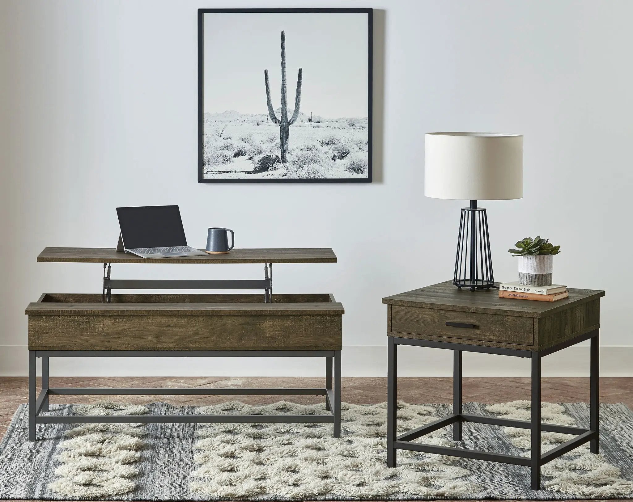 Byers 2-piece Lift Top Coffee and End Table Set Brown Oak by Unique Piece Furniture